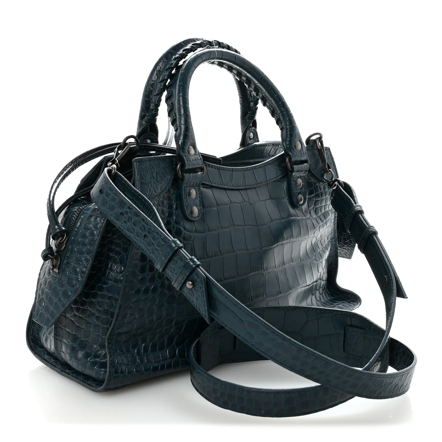 Extra Supple Calfskin Crocodile Embossed Neo Classic Silver Hardware S City Dark Petrol Blue - Image 3