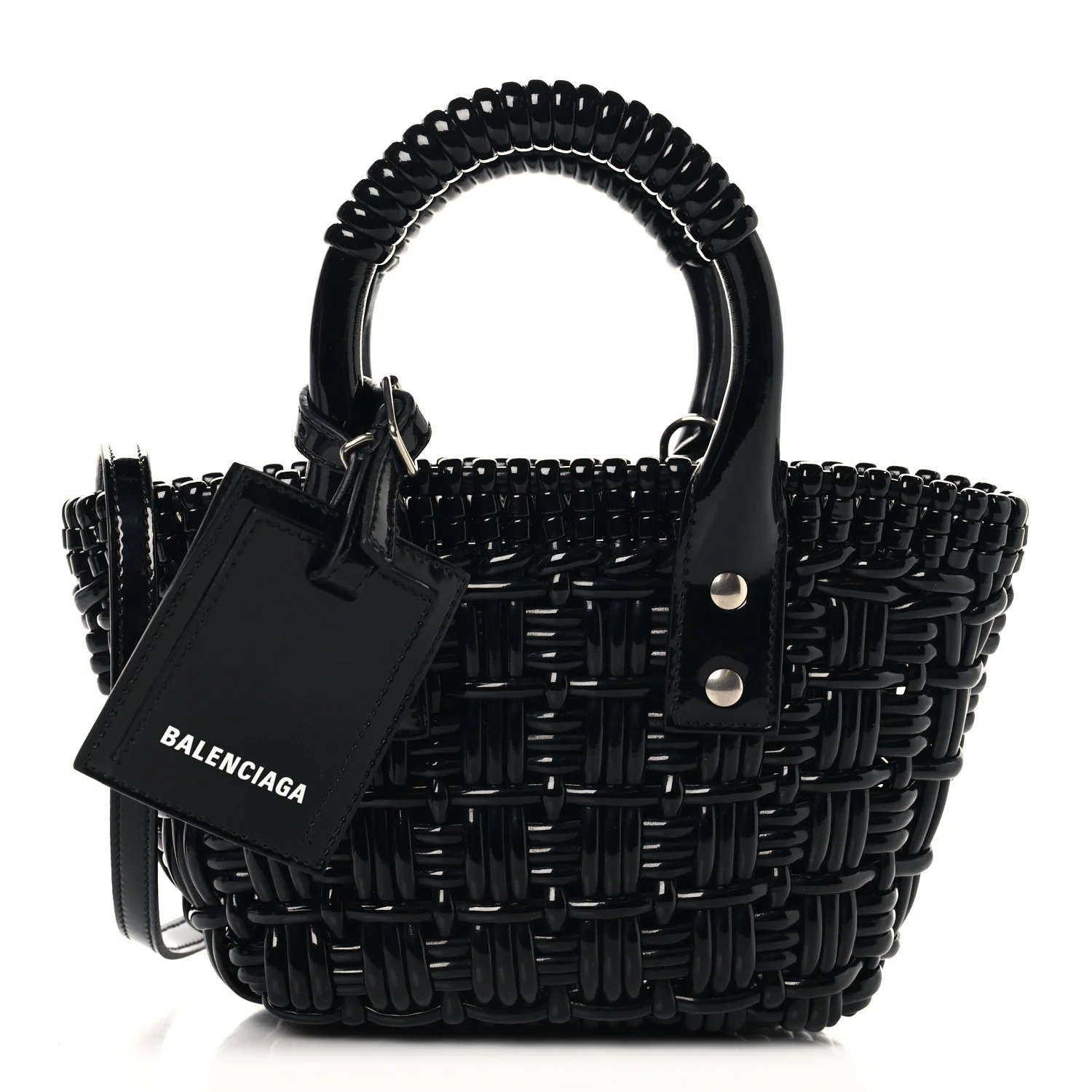 Faux Calfskin Braided Varnished XXS Bistro Basket Black
