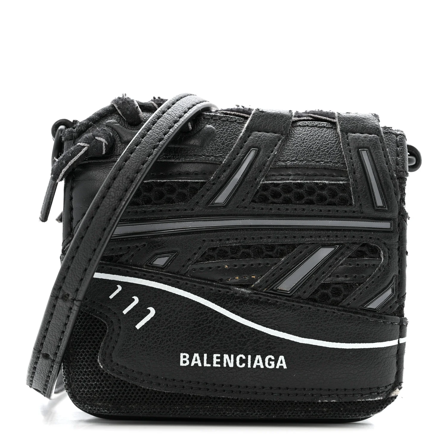 Faux Calfskin Fabric Sneakerhead Crossbody Wallet Black