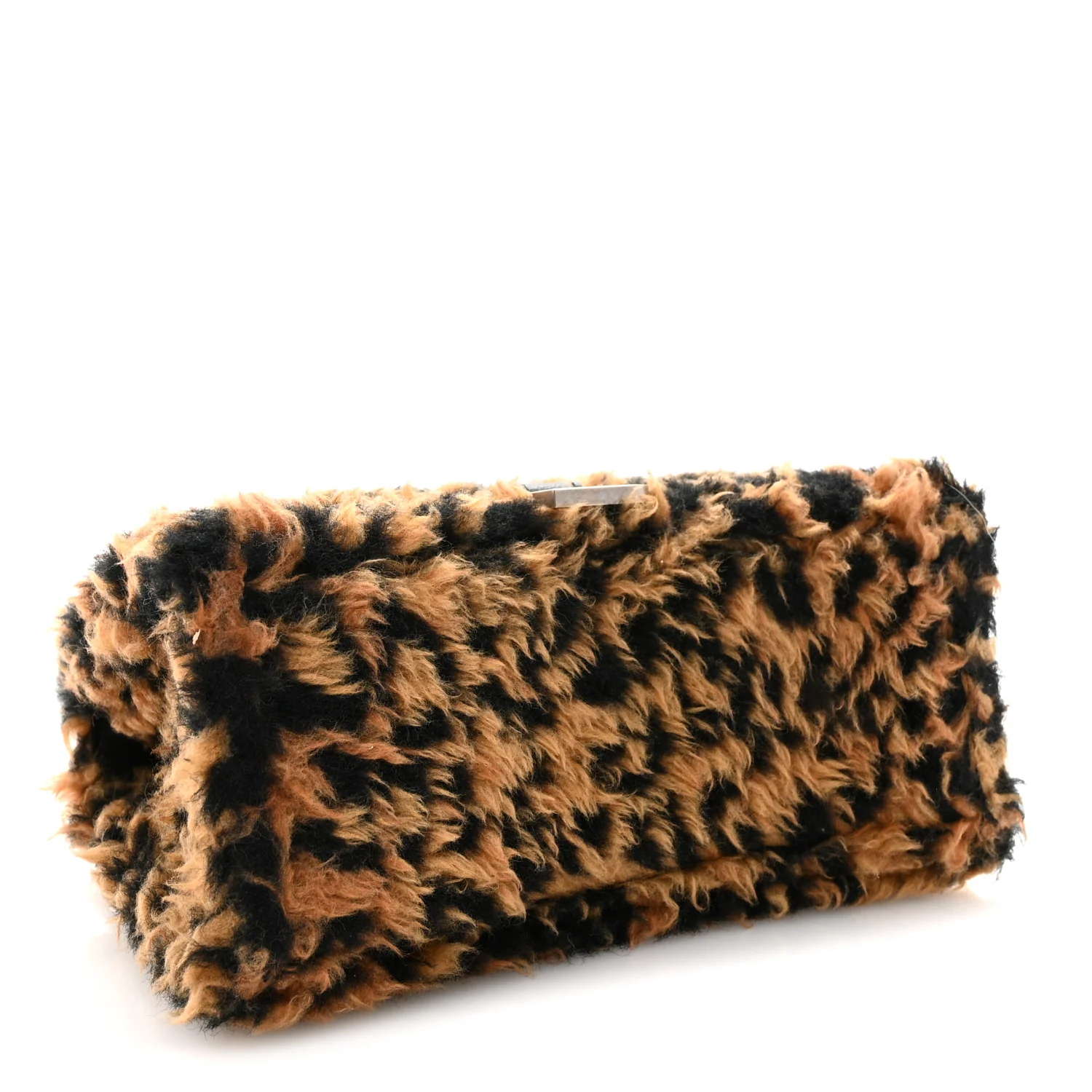 Fleece Leopard Print Small Hourglass Top Handle Bag Brown - Image 4