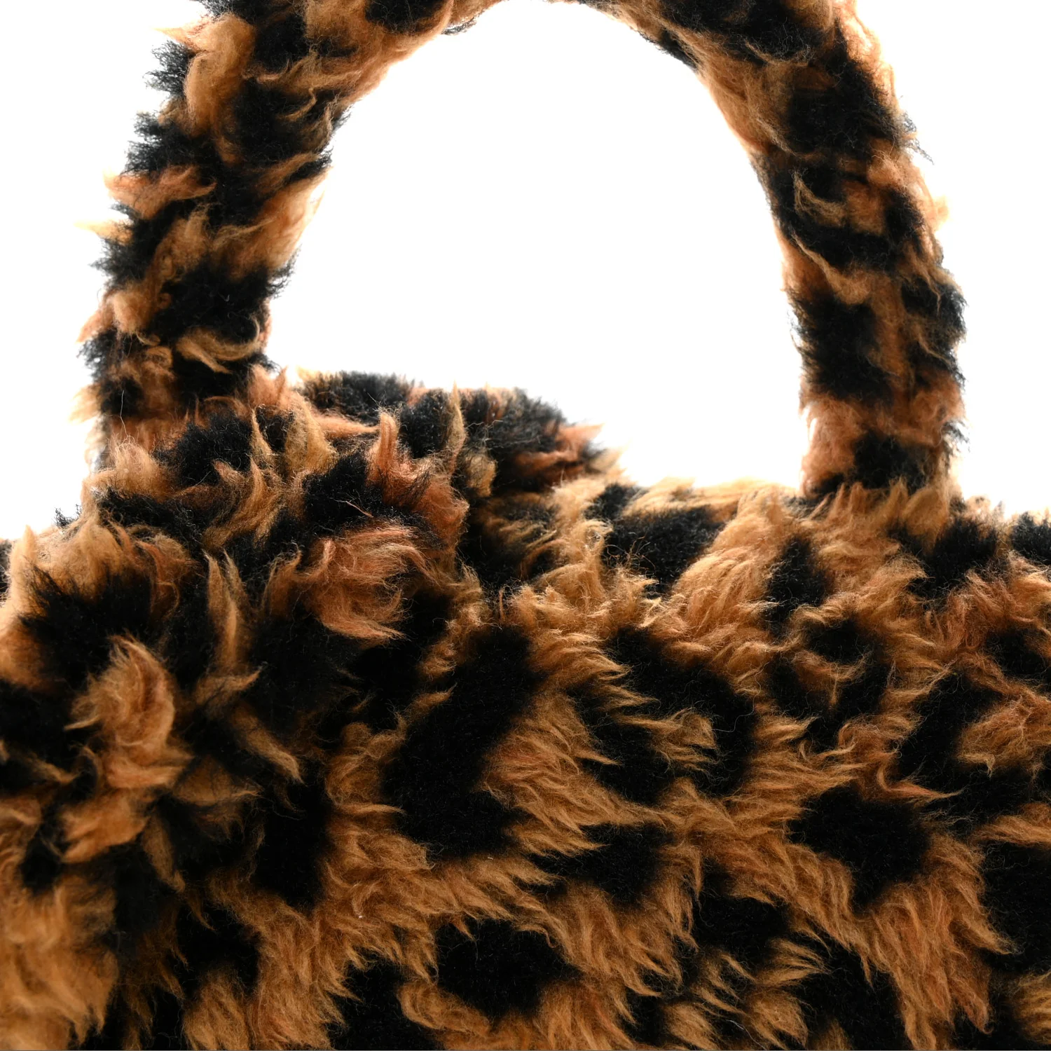 Fleece Leopard Print Small Hourglass Top Handle Bag Brown - Image 7