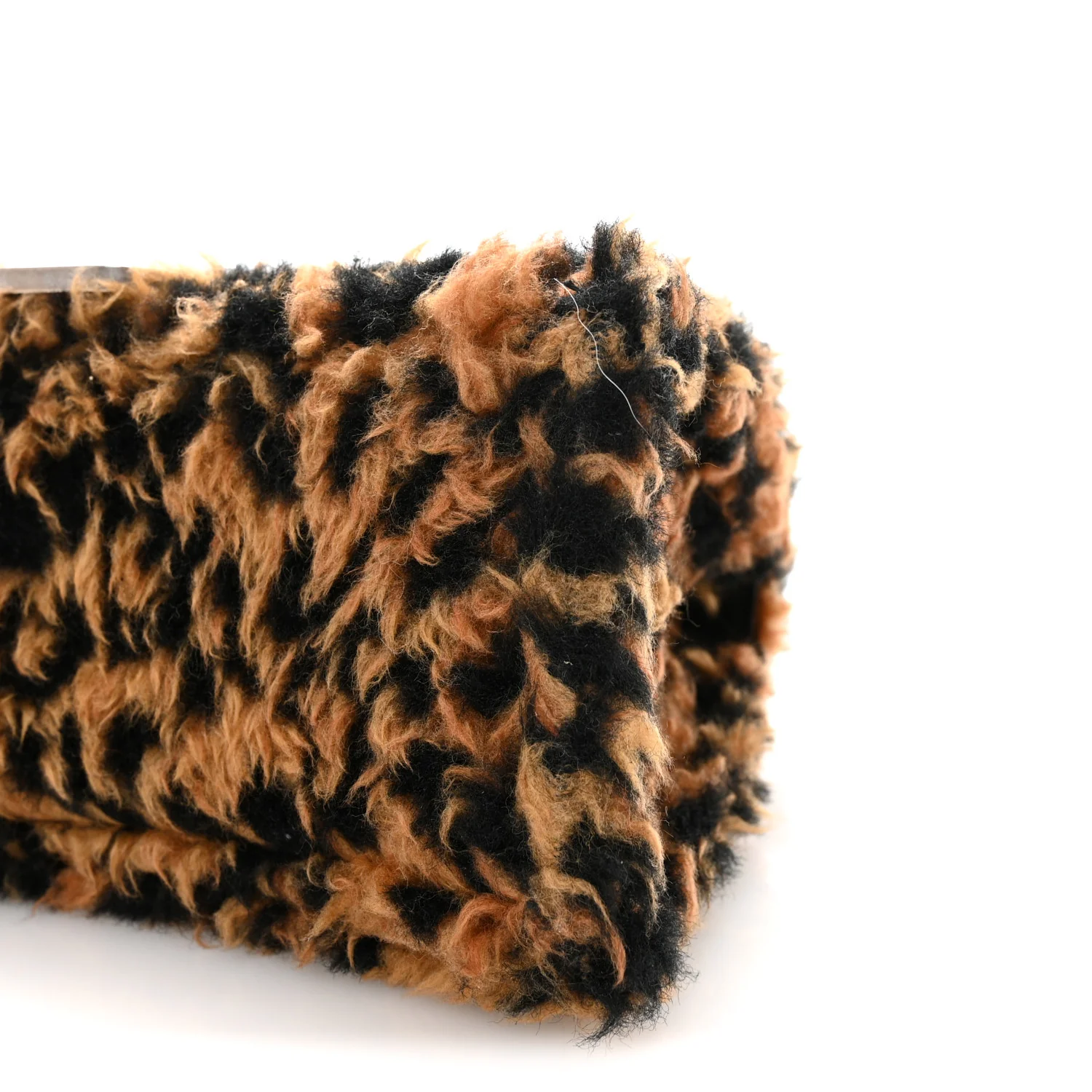 Fleece Leopard Print Small Hourglass Top Handle Bag Brown - Image 9
