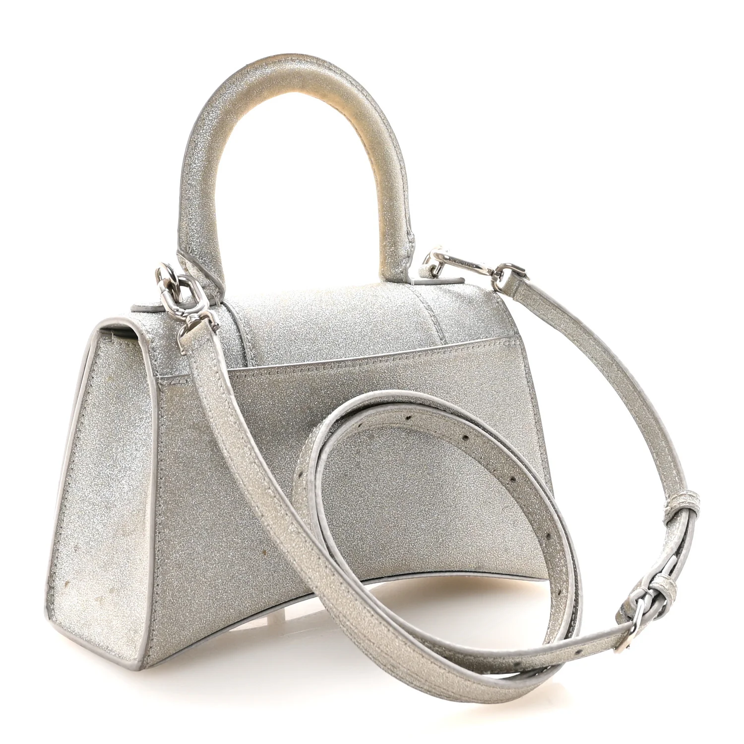 Glitter Fabric Hourglass Top Handle Bag XS Grey - Image 3