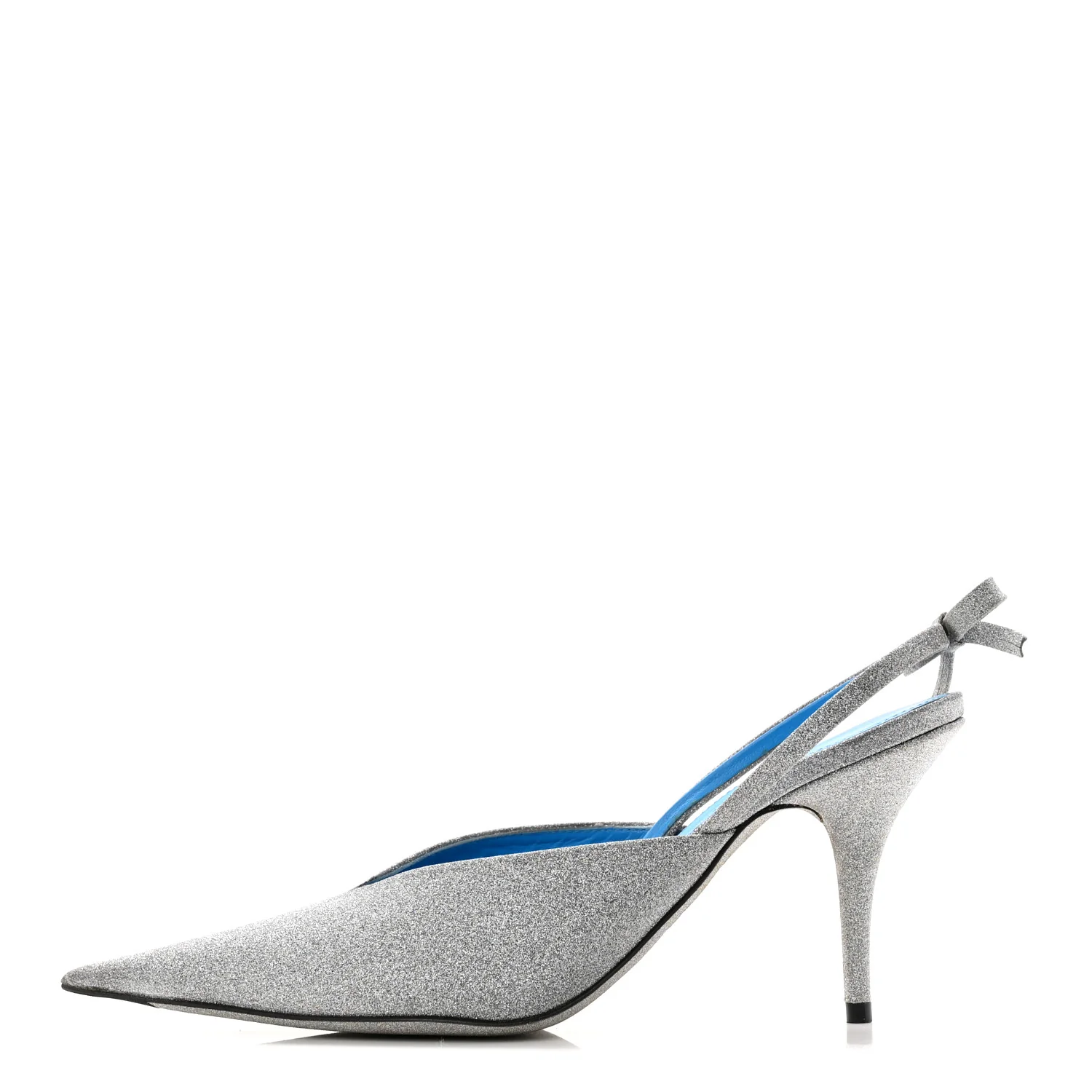 Glitter Toe Knife Slingback Mules 38 Silver Blue