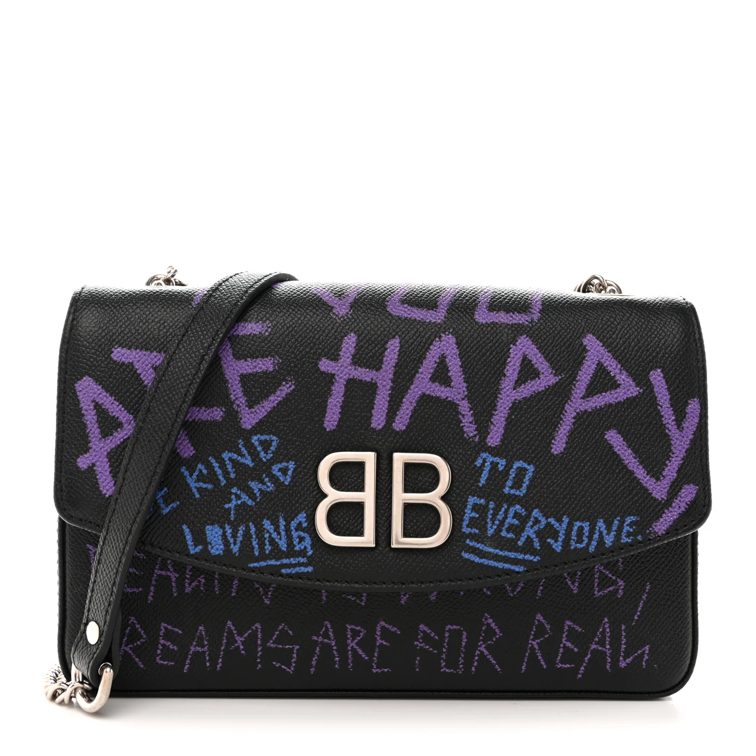 Grained Calfskin Graffiti BB Chain Wallet Black Bleu Violet