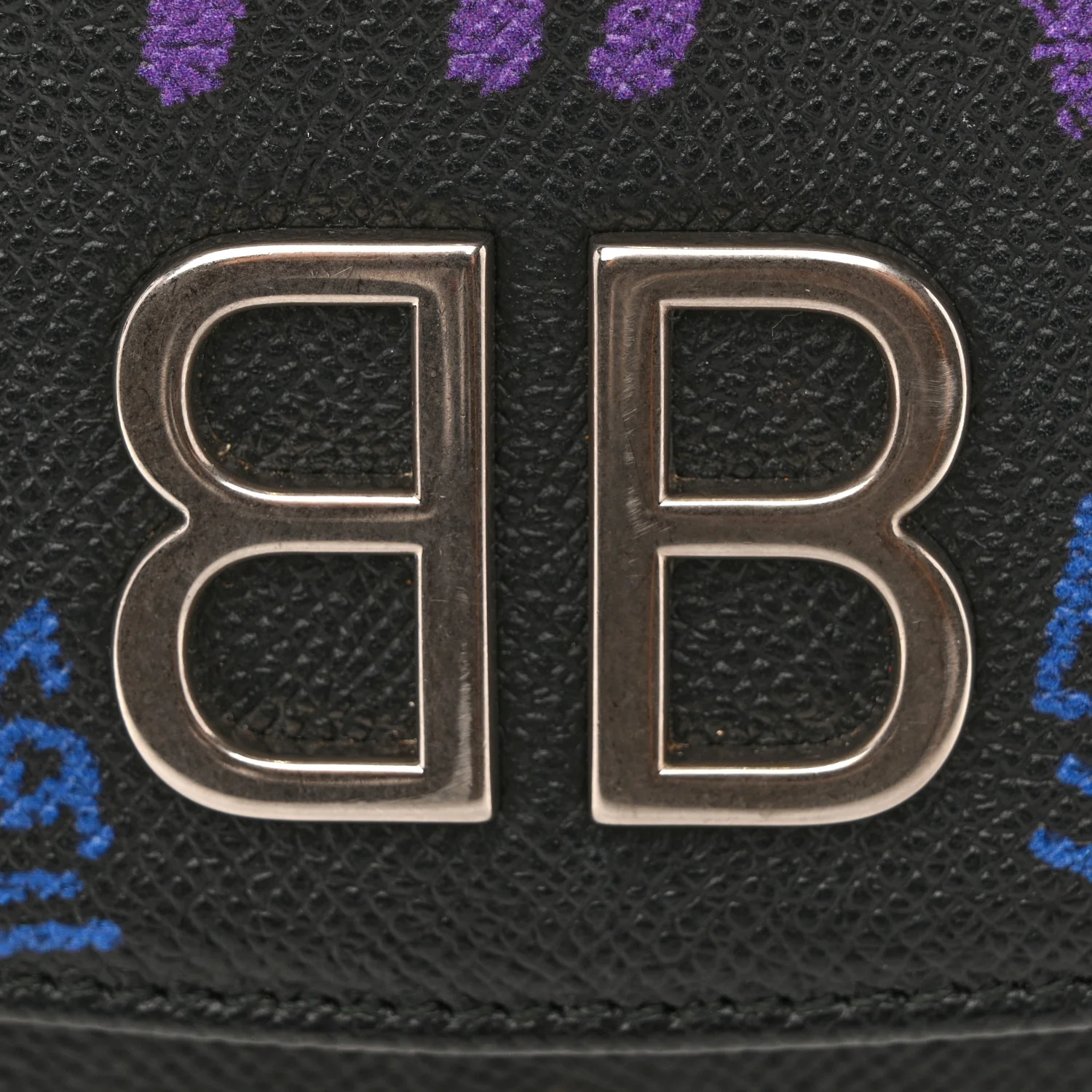 Grained Calfskin Graffiti BB Chain Wallet Black Bleu Violet - Image 12
