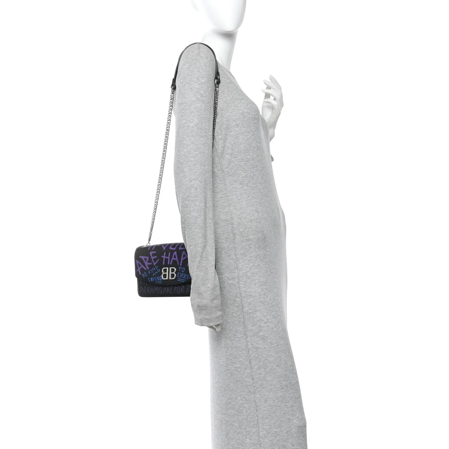 Grained Calfskin Graffiti BB Chain Wallet Black Bleu Violet - Image 2