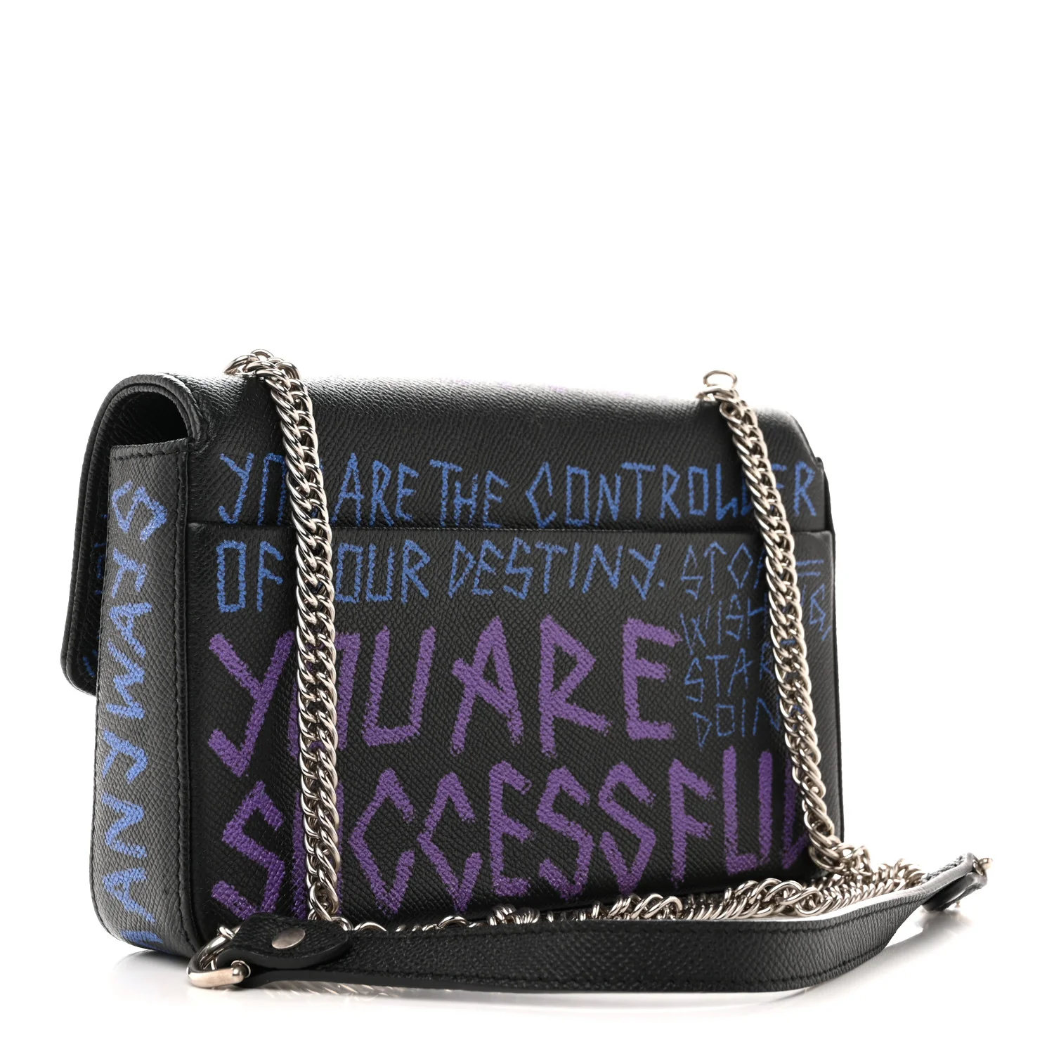 Grained Calfskin Graffiti BB Chain Wallet Black Bleu Violet - Image 3