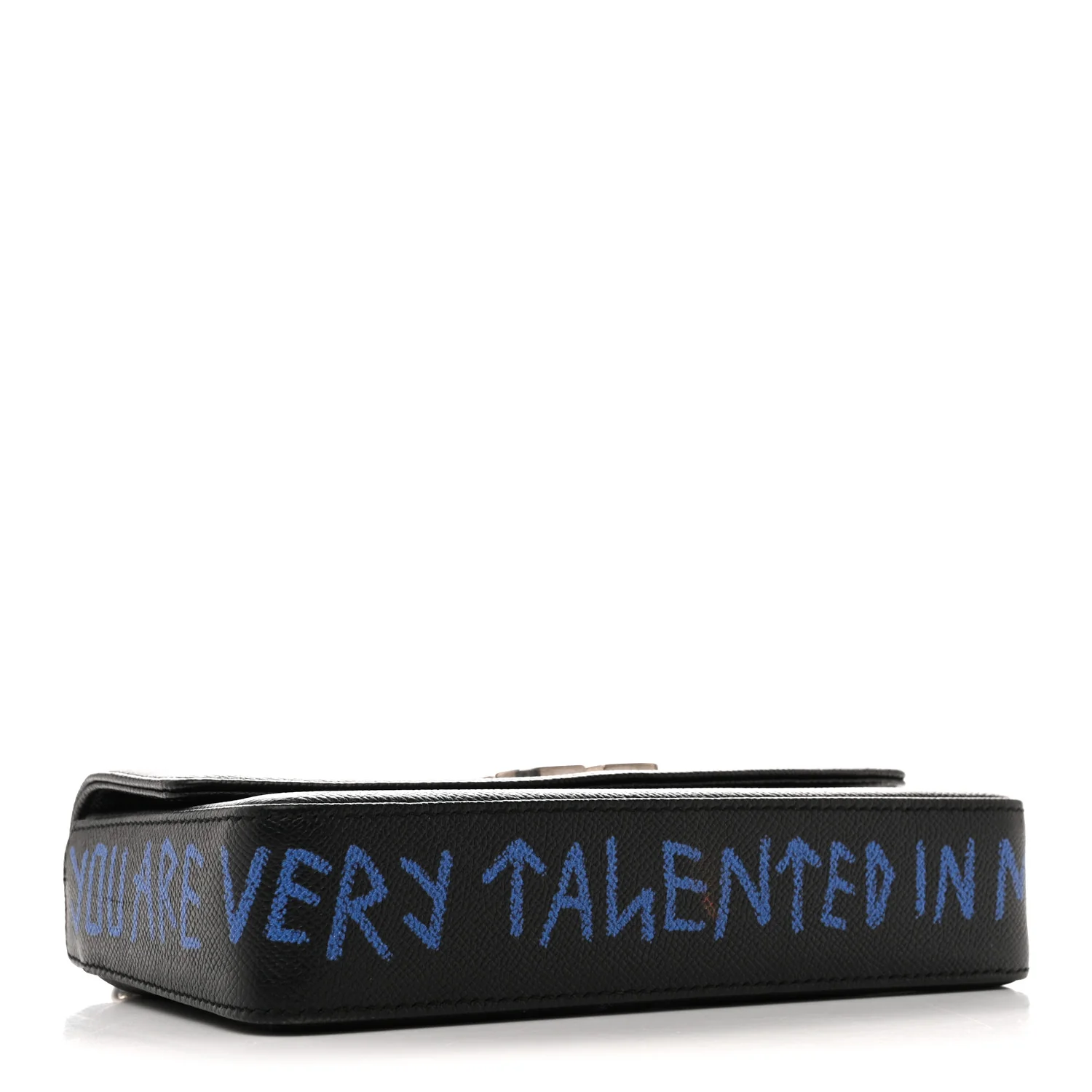 Grained Calfskin Graffiti BB Chain Wallet Black Bleu Violet - Image 4