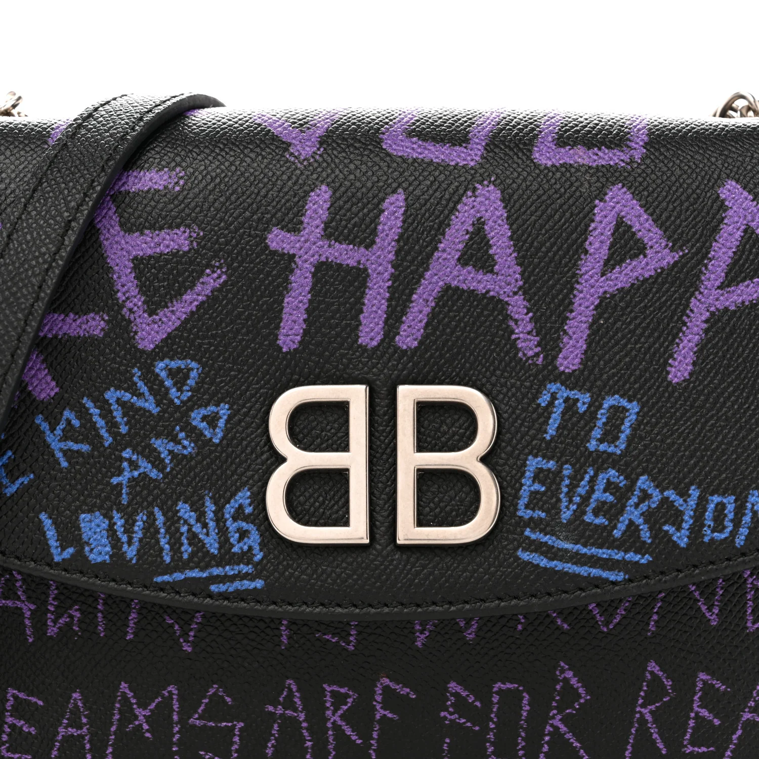 Grained Calfskin Graffiti BB Chain Wallet Black Bleu Violet - Image 9