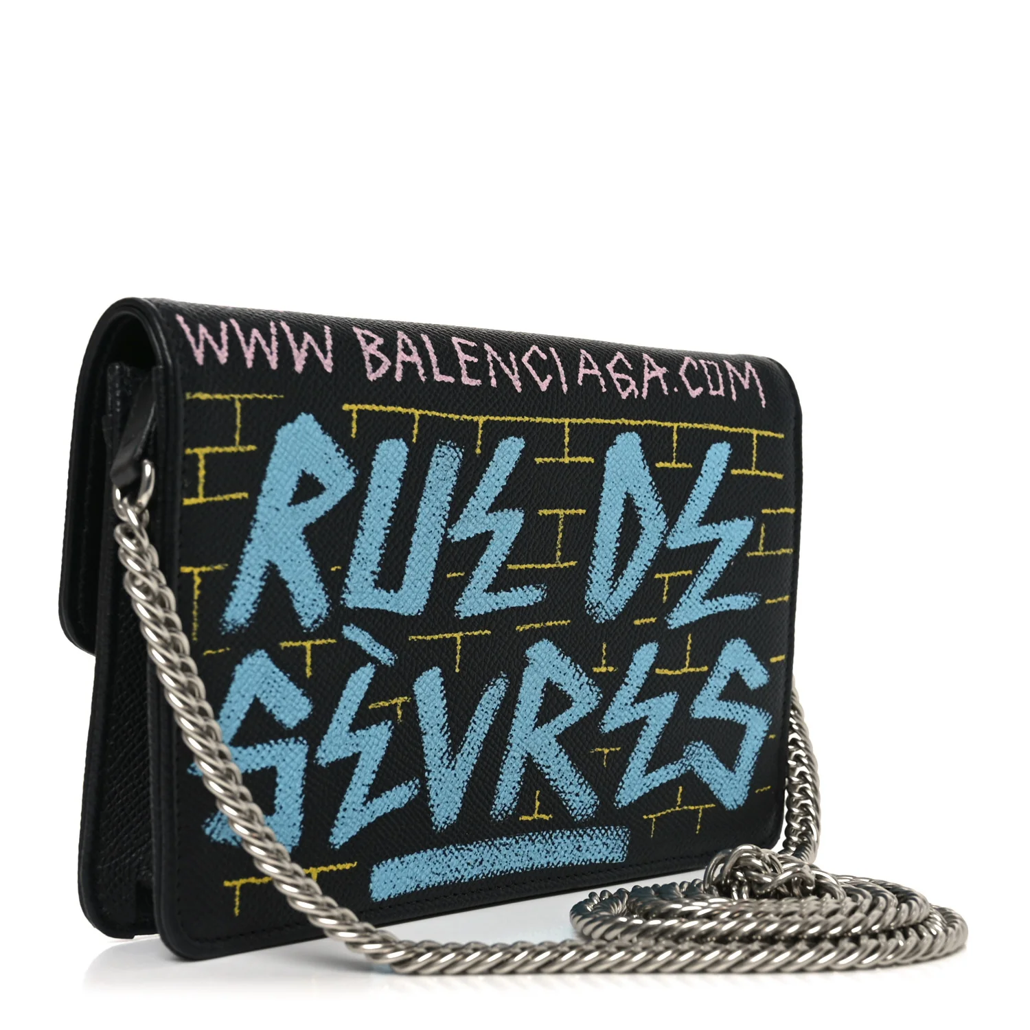 Grained Calfskin Graffiti BB Wallet On Chain Black - Image 2