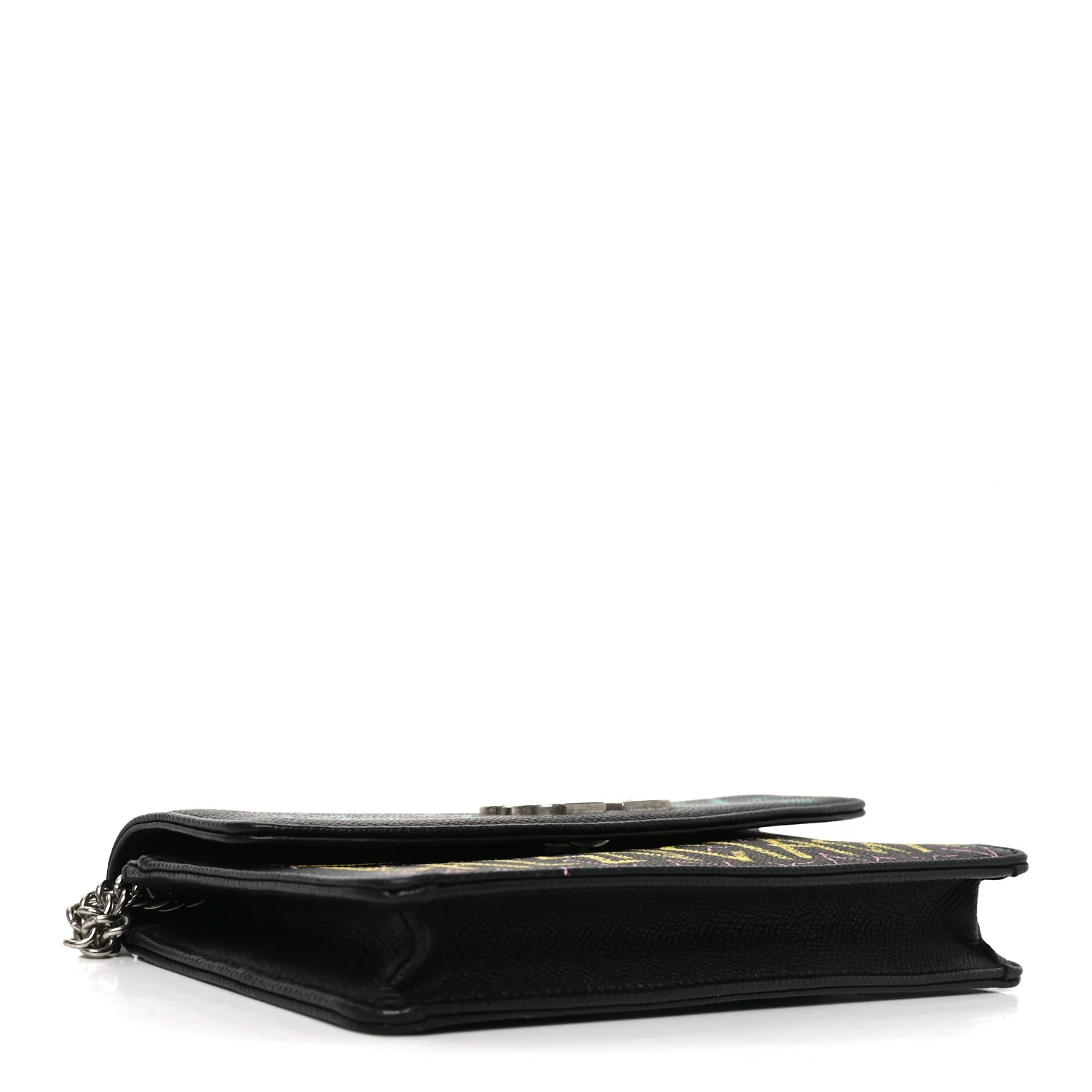 Grained Calfskin Graffiti BB Wallet On Chain Black - Image 3