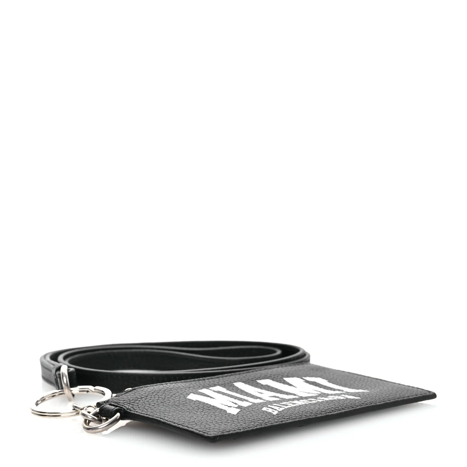 Grained Calfskin Miami Logo Cash Coin Card Holder On Keychain Black - Image 4
