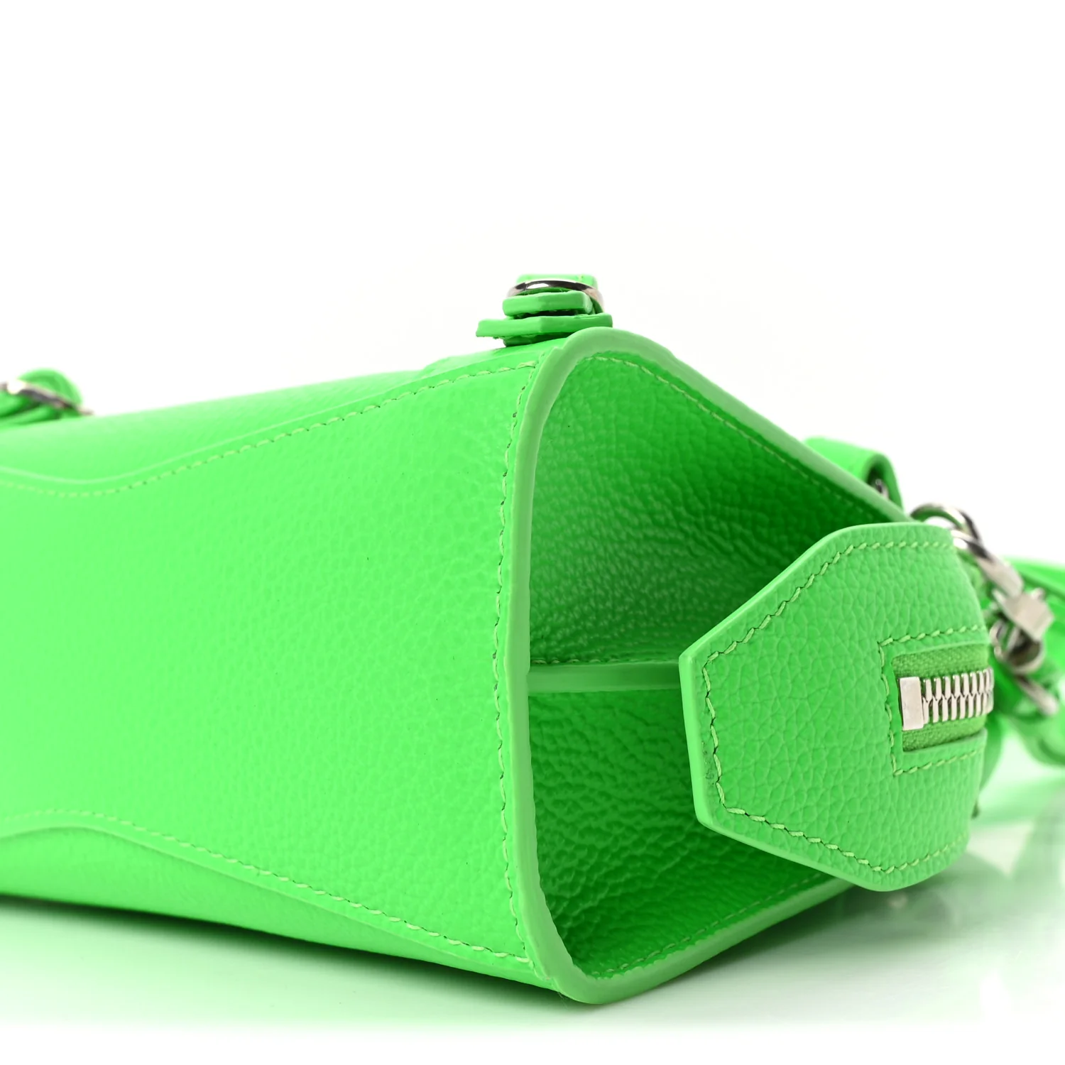 Grained Calfskin Neo Classic Silver Hardware Nano City Crossbody Fluo Green - Image 8