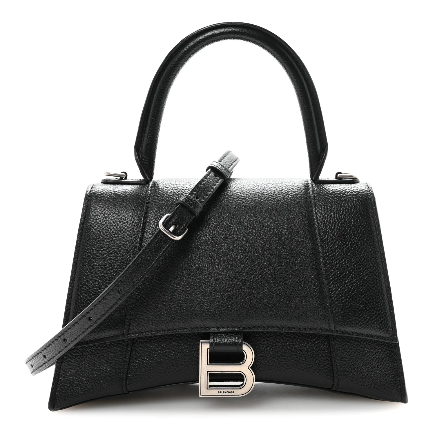 Grained Calfskin Small Hourglass Top Handle Bag Black