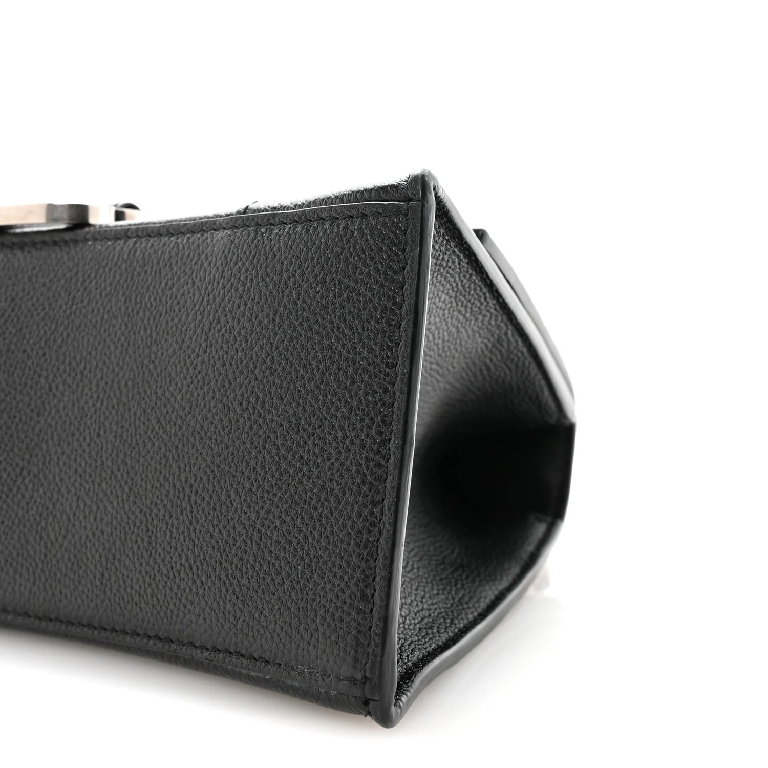 Grained Calfskin Small Hourglass Top Handle Bag Black - Image 8