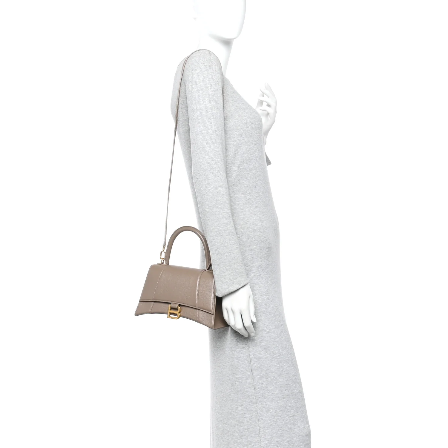 Grained Calfskin Small Hourglass Top Handle Bag Mink Grey - Image 2