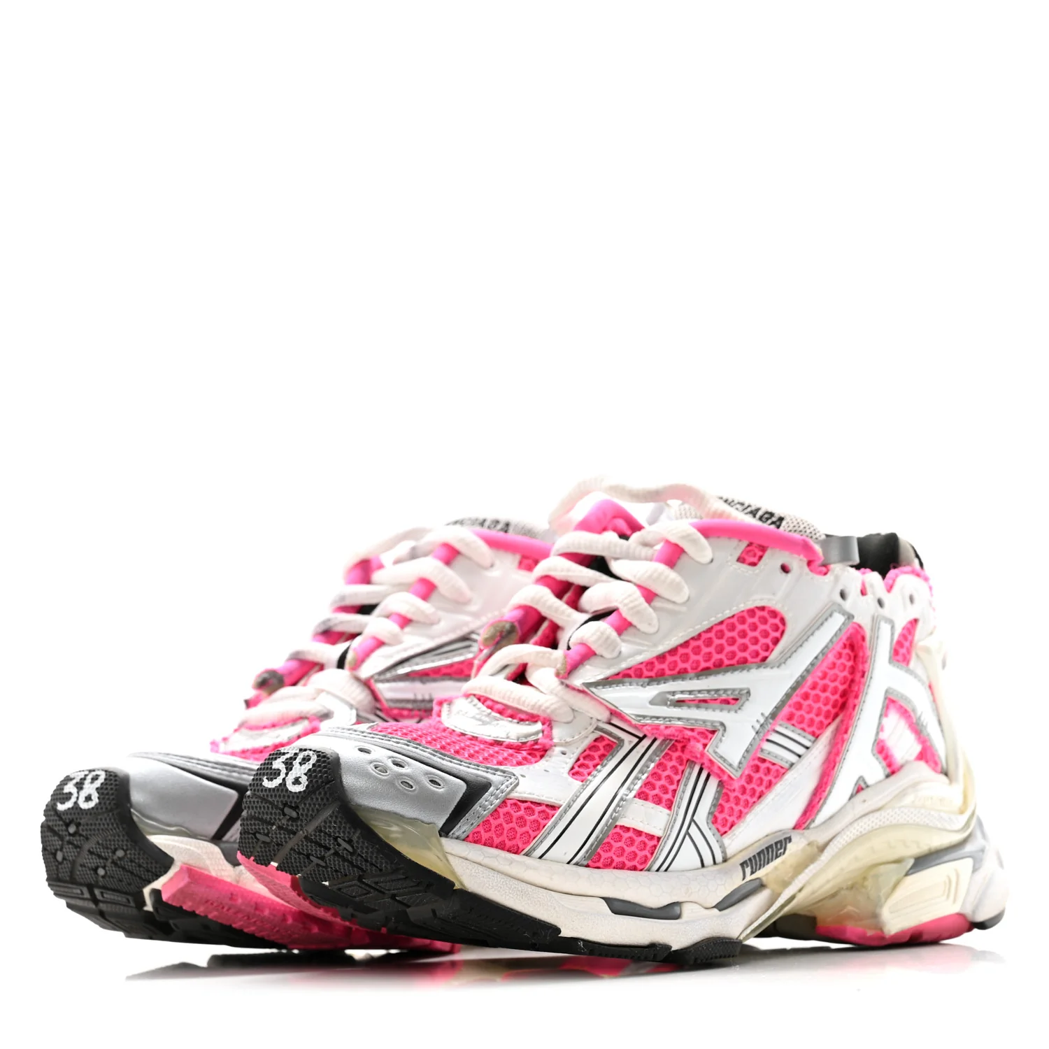 Mesh Rubber Womens Runner Sneakers 38 Fluo Pink Grey Black - Image 7