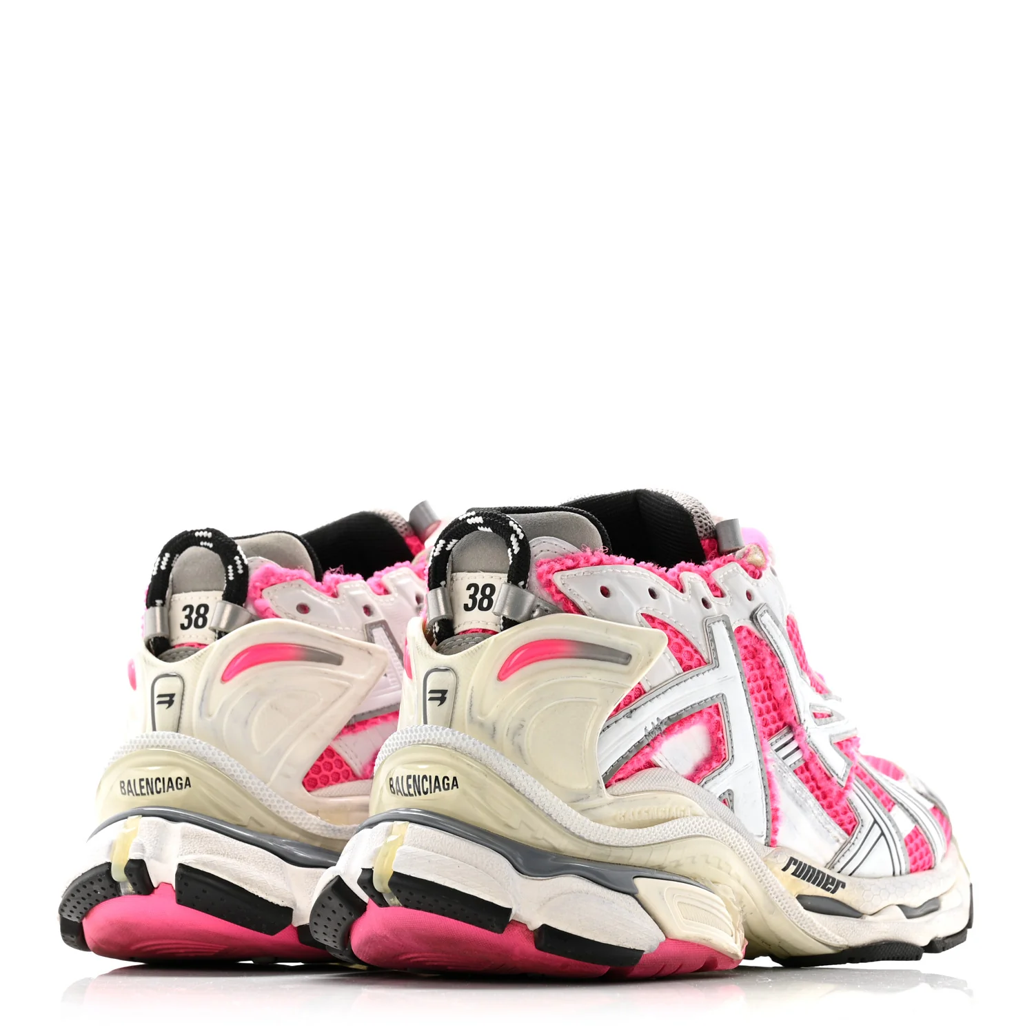 Mesh Rubber Womens Runner Sneakers 38 Fluo Pink Grey Black - Image 9