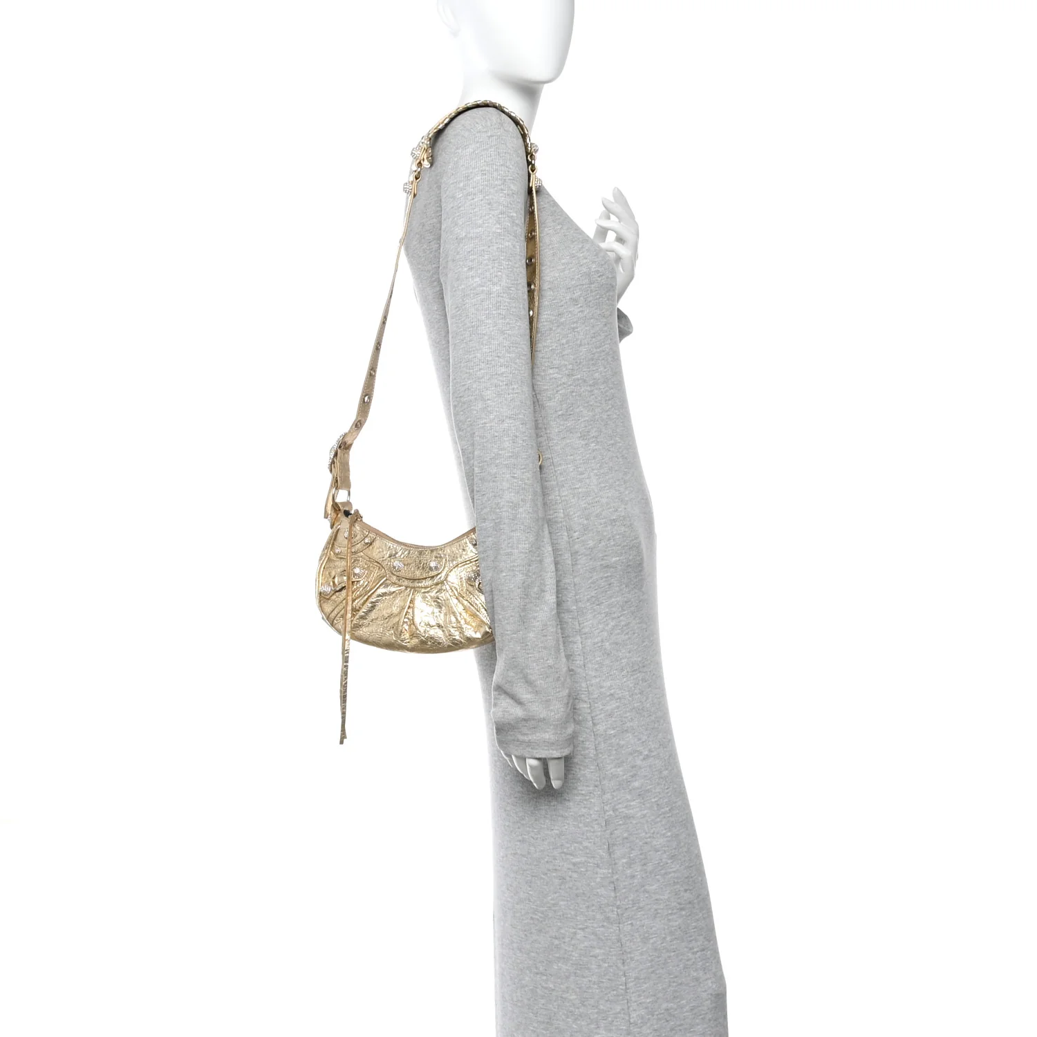 Metallic Agneau Arena Crystal Le Cagole Shoulder Bag XS Light Gold - Image 3