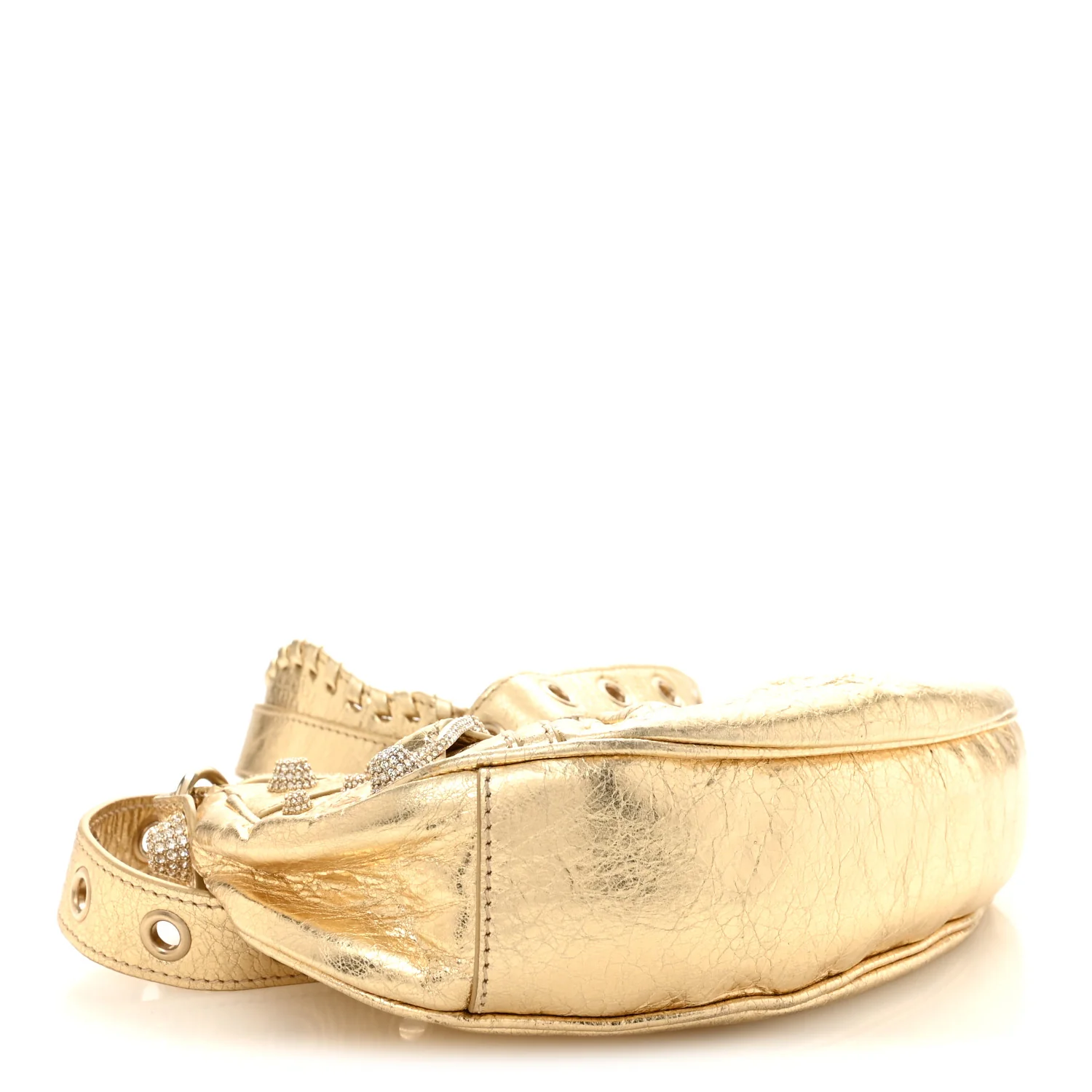 Metallic Agneau Arena Crystal Le Cagole Shoulder Bag XS Light Gold - Image 6