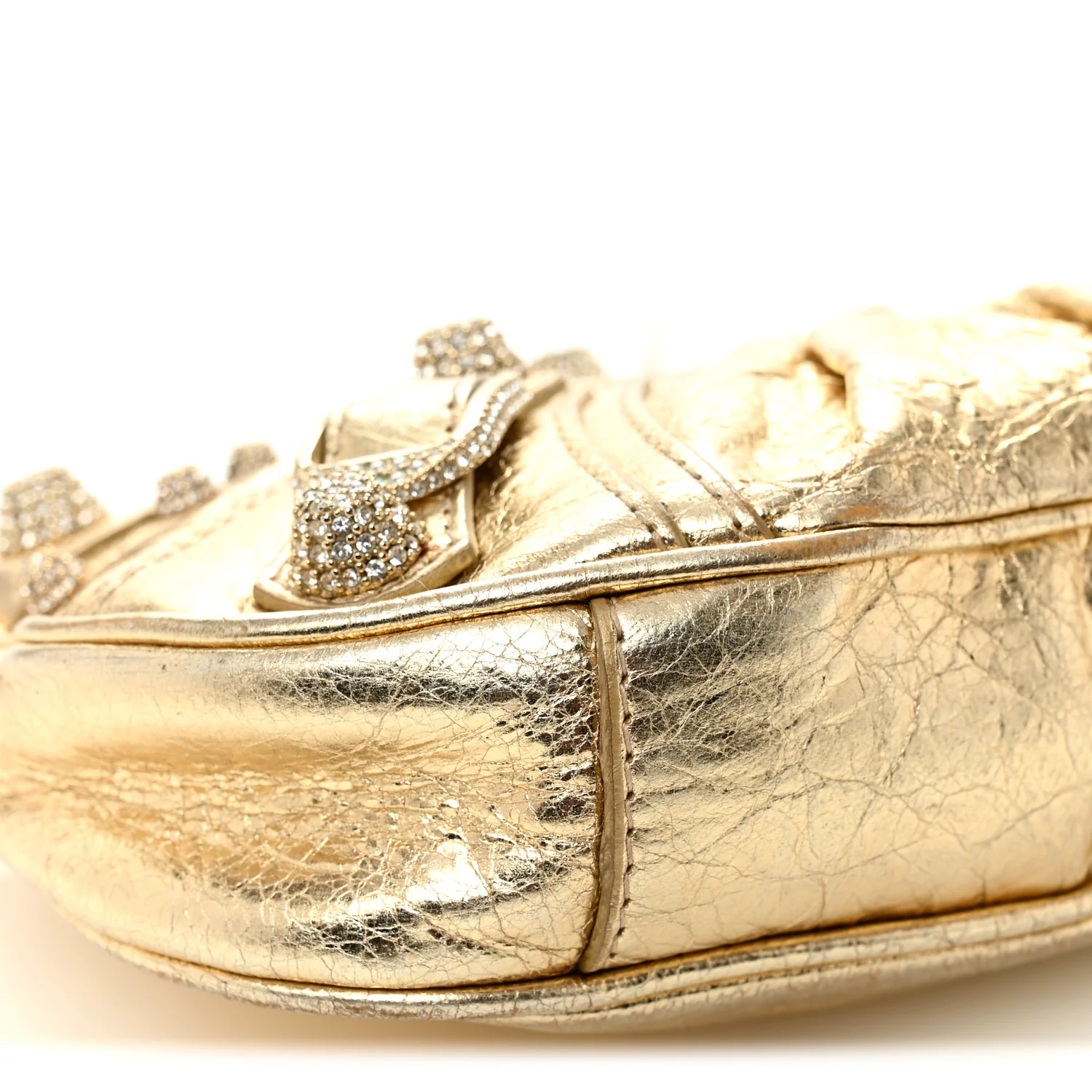 Metallic Arena Agneau Crystal Le Cagole Mini Purse With Chain Light Gold - Image 8