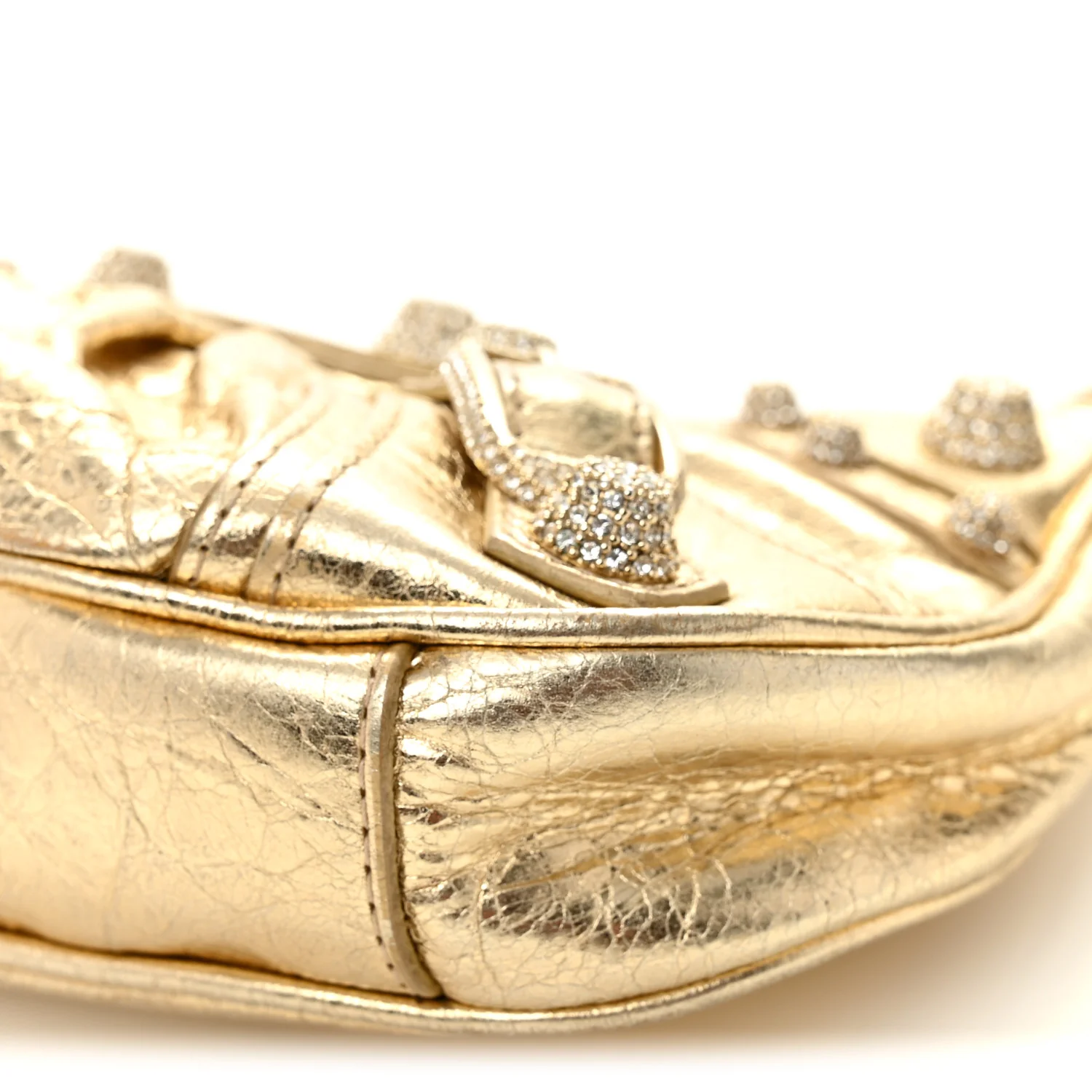 Metallic Arena Agneau Crystal Le Cagole Mini Purse With Chain Light Gold - Image 9