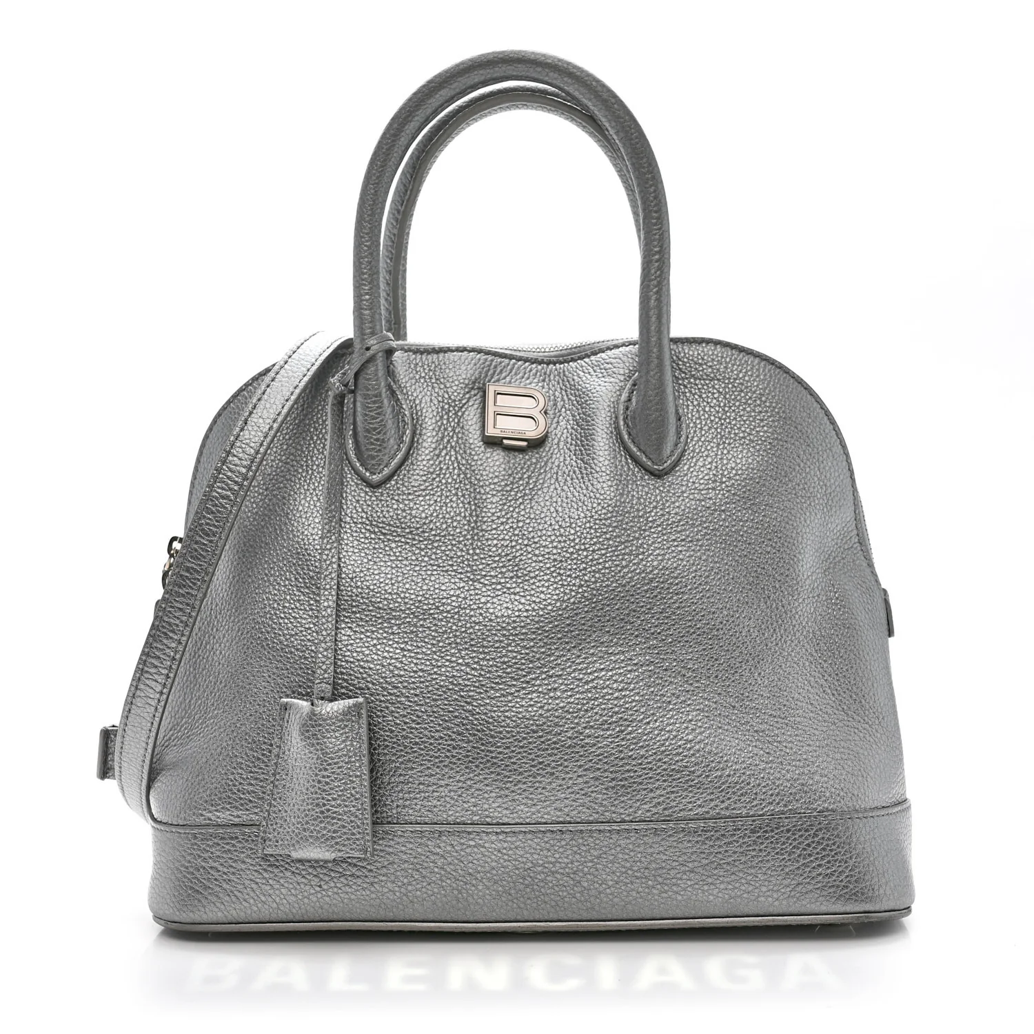 Metallic Calfskin LED Logo Projector Top Handle Bag Silver