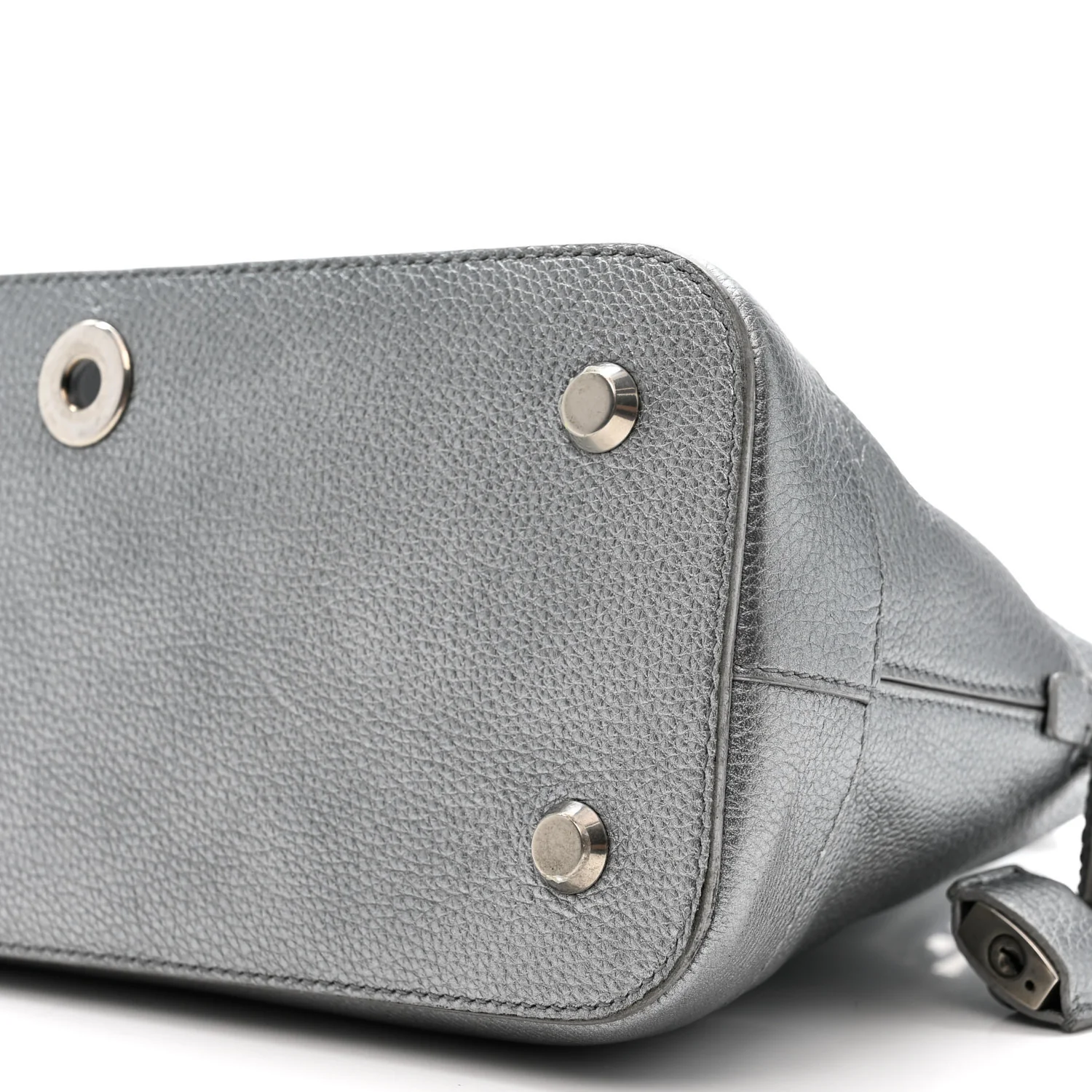 Metallic Calfskin LED Logo Projector Top Handle Bag Silver - Image 11