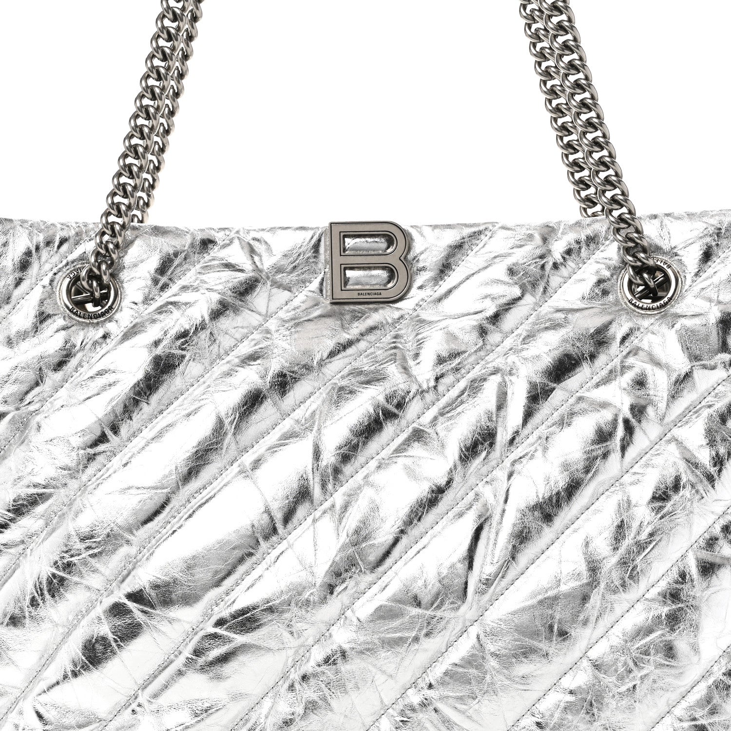 Metallic Crushed Calfskin Quilted Medium Crush Carry All Tote Bag Silver - Image 7