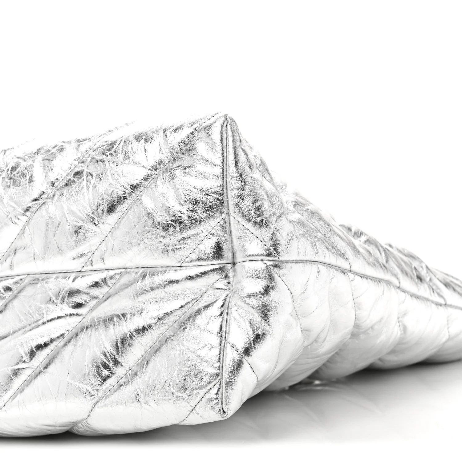 Metallic Crushed Calfskin Quilted Medium Crush Carry All Tote Bag Silver - Image 9