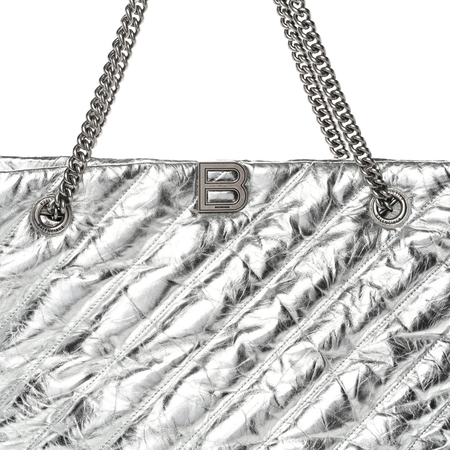 Metallic Crushed Calfskin Quilted Medium Crush Carry All Tote Bag Silver - Image 8
