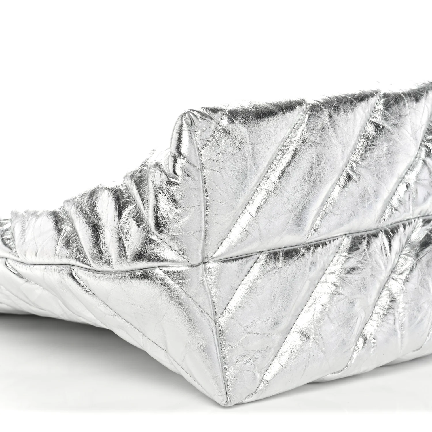 Metallic Crushed Calfskin Quilted Medium Crush Carry All Tote Bag Silver - Image 9