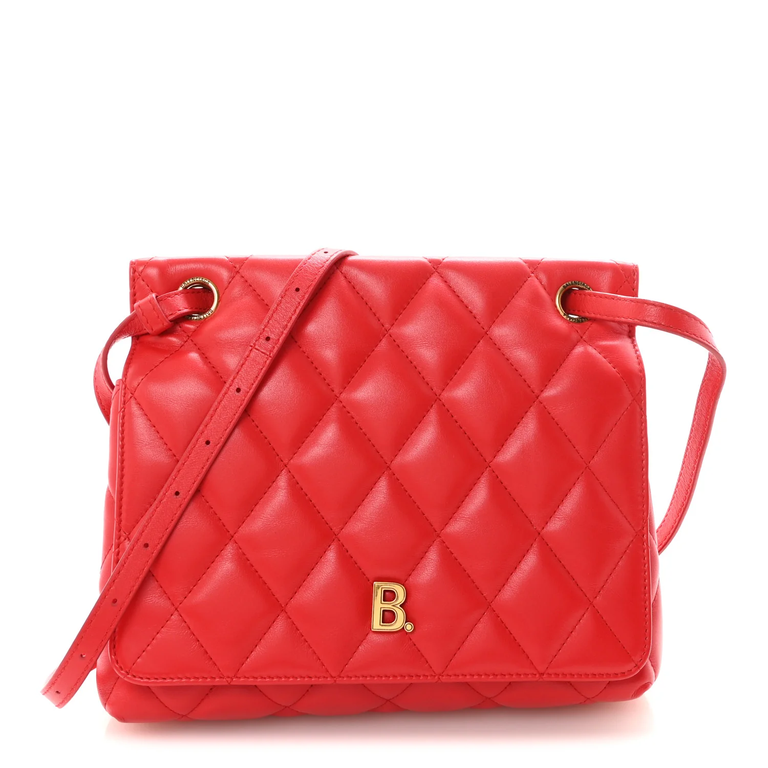 Nappa Calfskin Quilted Medium Touch B Shoulder Bag Bright Red