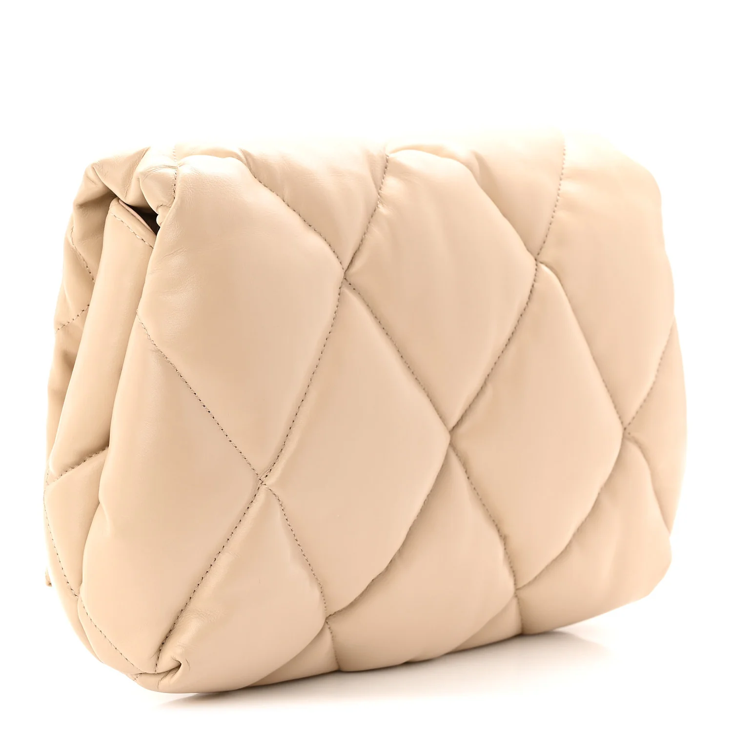 Nappa Calfskin Quilted Touch B Puffy Clutch Light Beige - Image 3