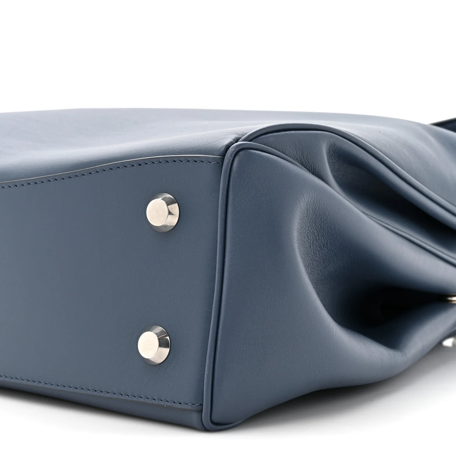 Natural Smooth Calfskin Medium Rodeo Top Handle Handbag Faded Dark Blue - Image 10