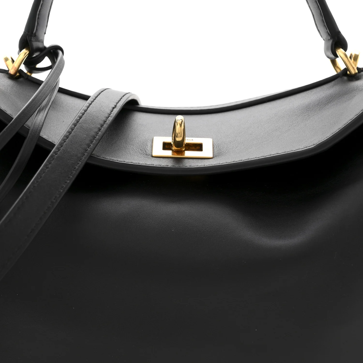 Natural Smooth Calfskin Small Rodeo Top Handle Handbag Black - Image 8