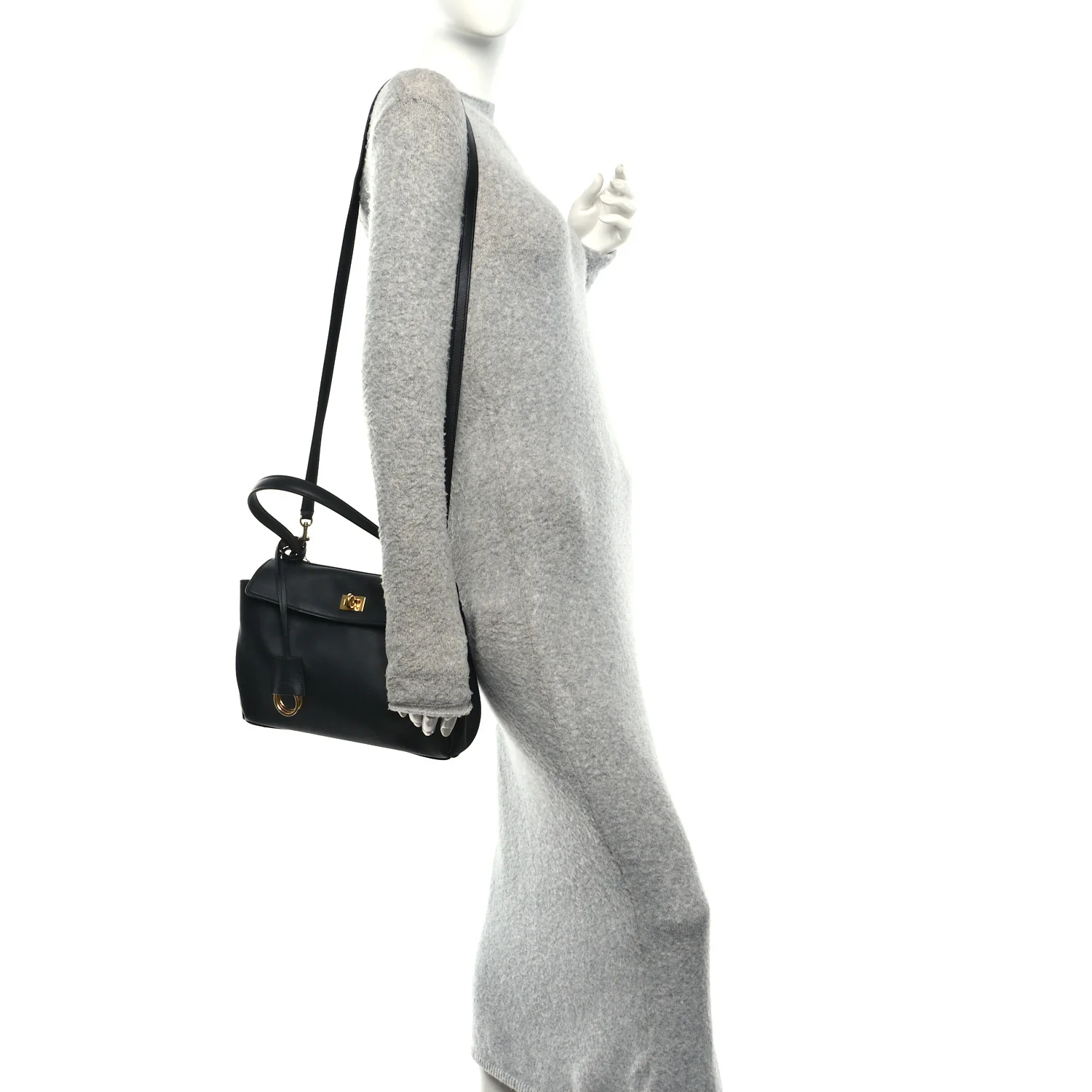 Natural Smooth Calfskin Small Rodeo Top Handle Handbag Black - Image 2