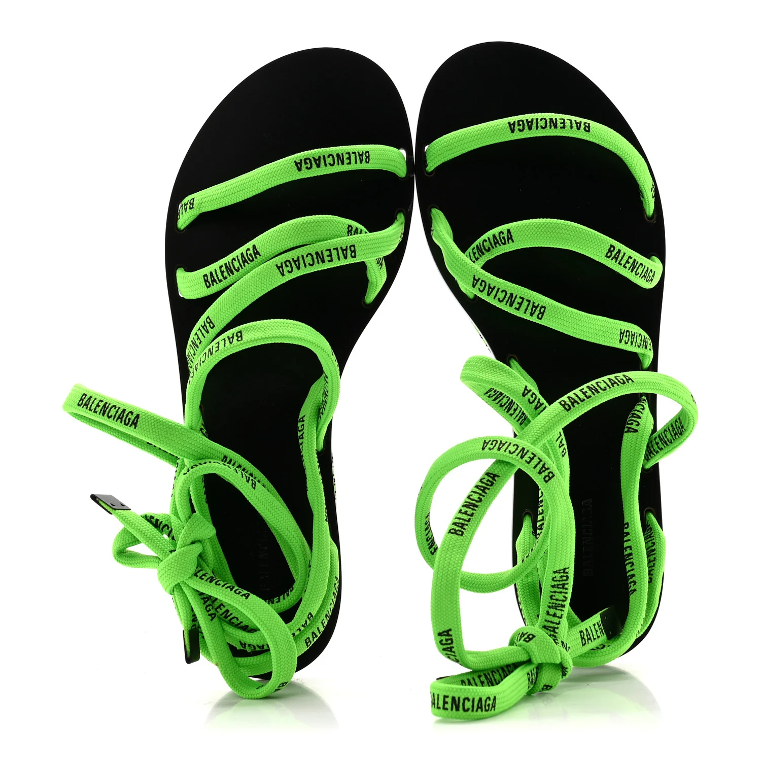 Nylon Calfskin Logo Lace Flat Sandals 37 Neon Green - Image 2
