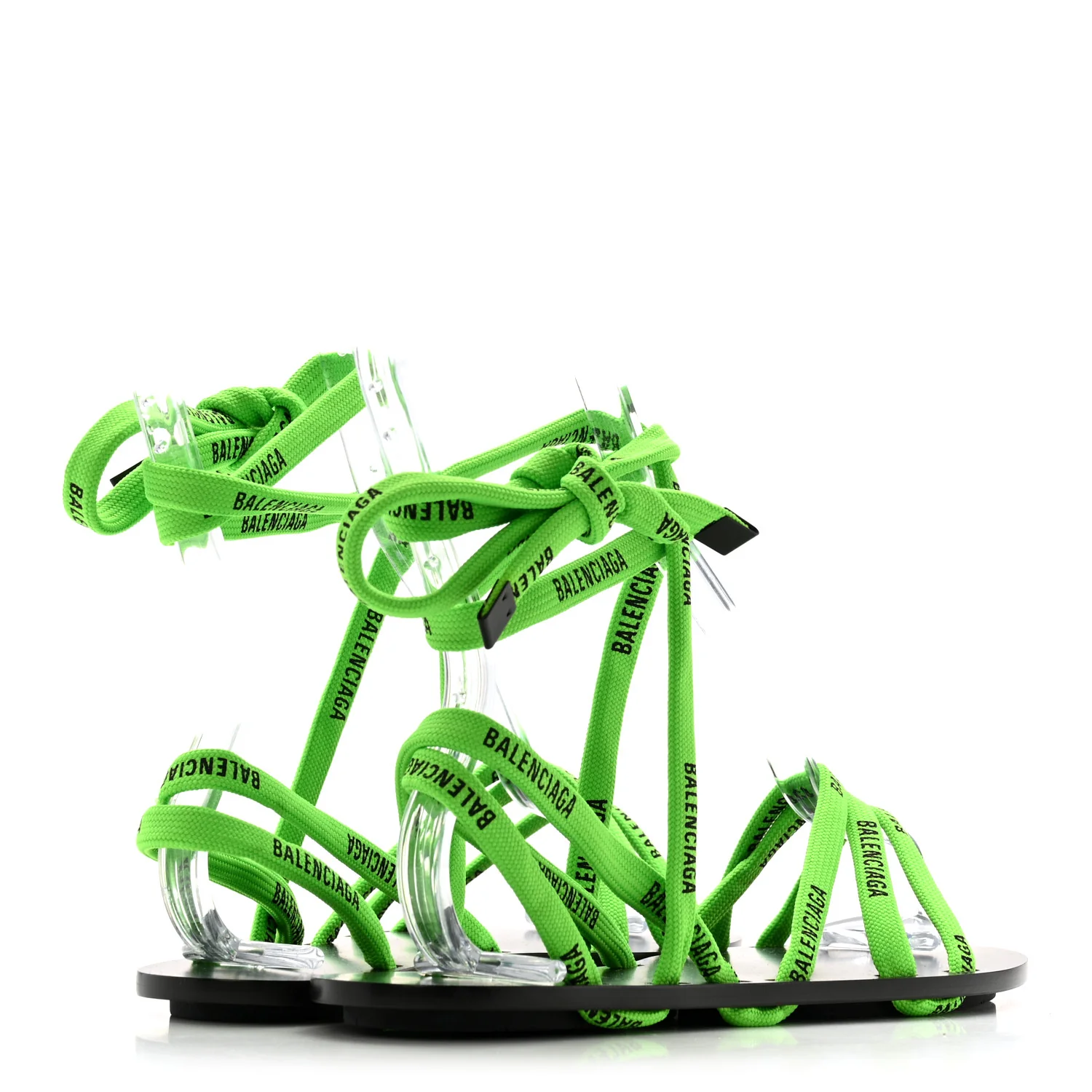Nylon Calfskin Logo Lace Flat Sandals 37 Neon Green - Image 5