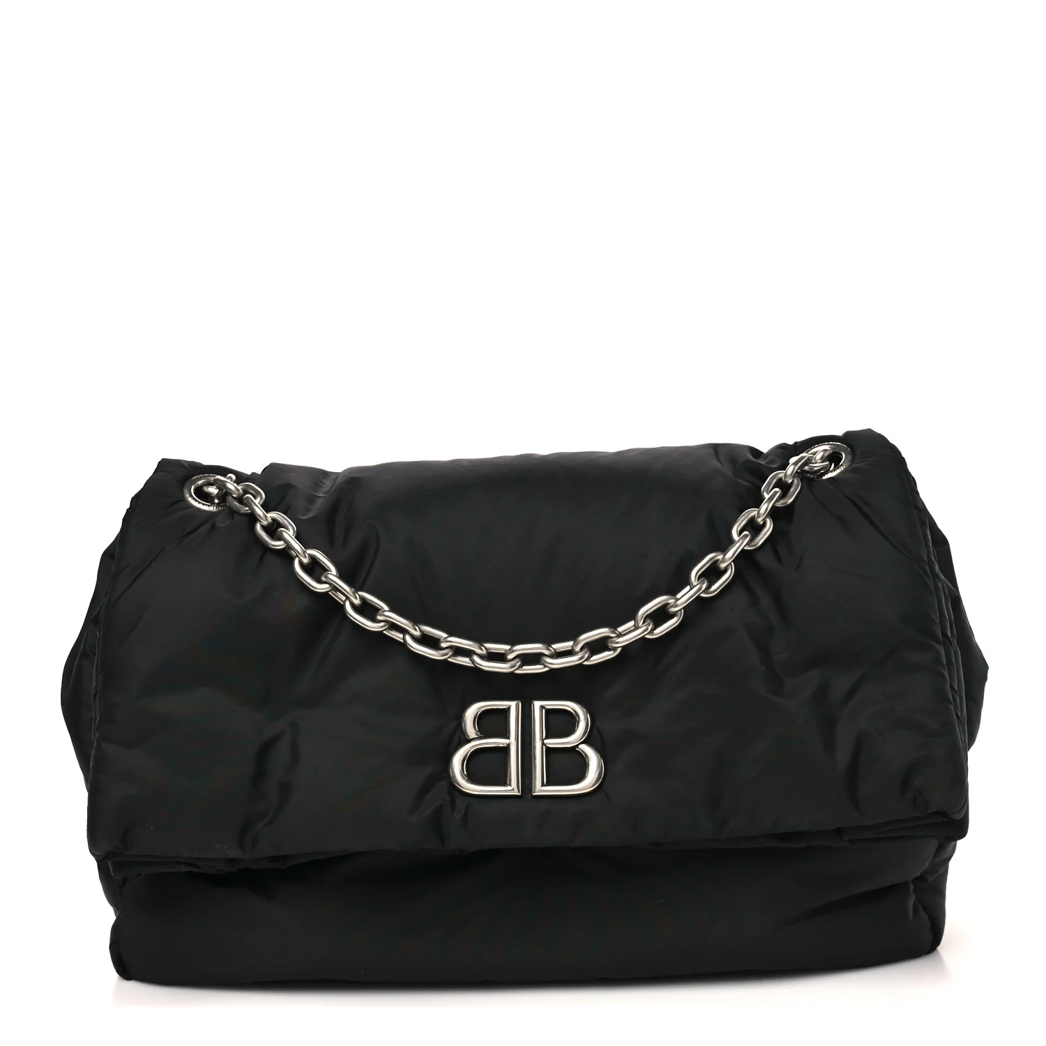 Nylon Medium Monaco Chain Shoulder Bag Black