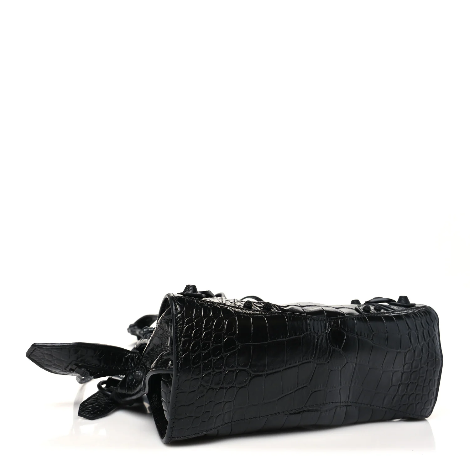 Semi Shiny Calfskin Crocodile Embossed Monochrome Neo Cagole Handbag XS Black - Image 5