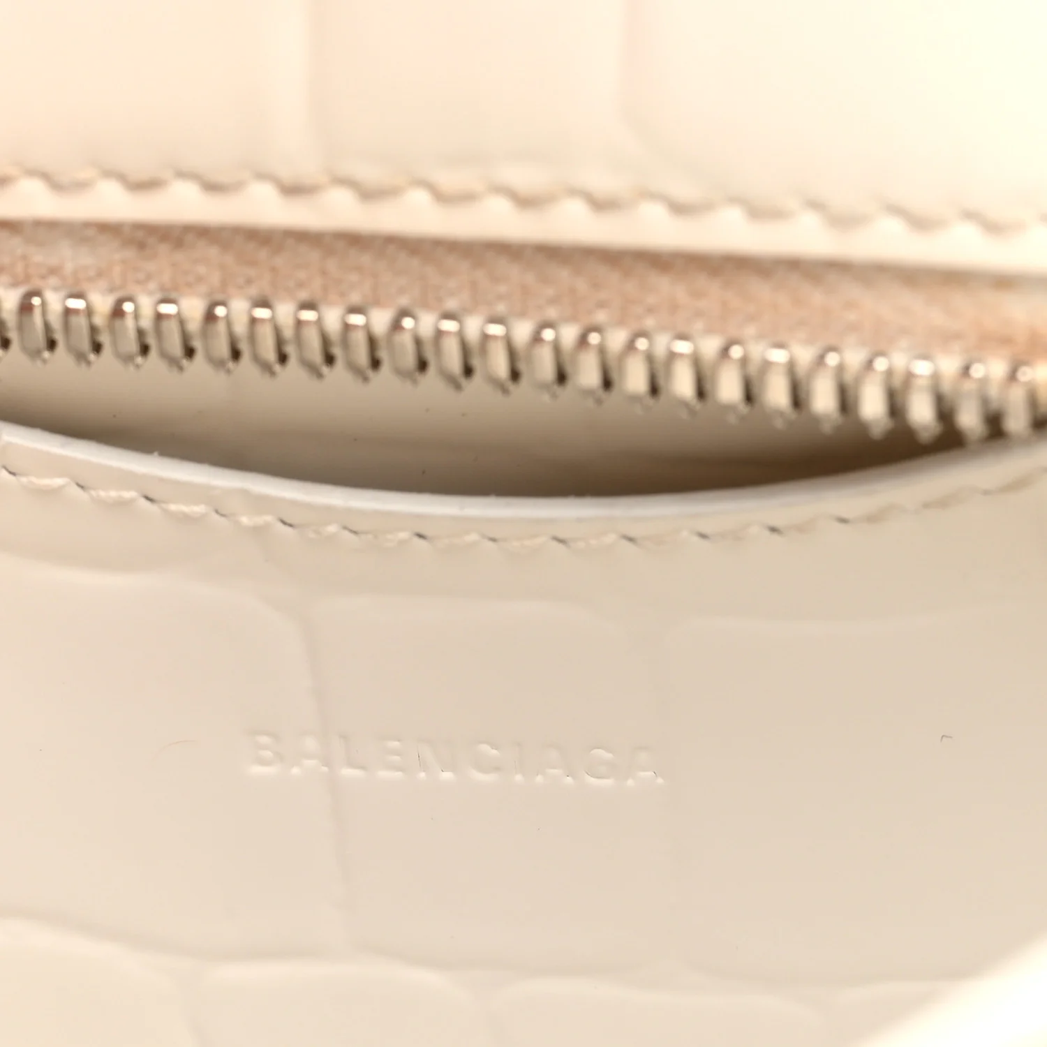 Semi Shiny Calfskin Crocodile Embossed Neo Classic Silver Hardware Mini City White - Image 6