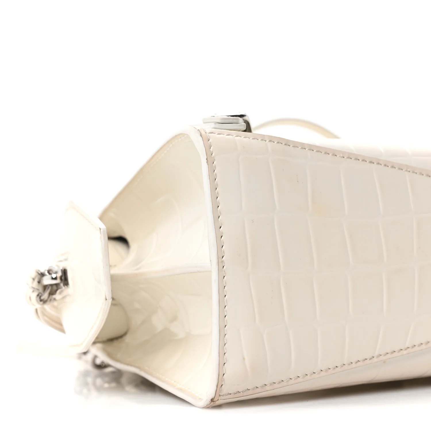 Semi Shiny Calfskin Crocodile Embossed Neo Classic Silver Hardware Nano City Crossbody White - Image 14