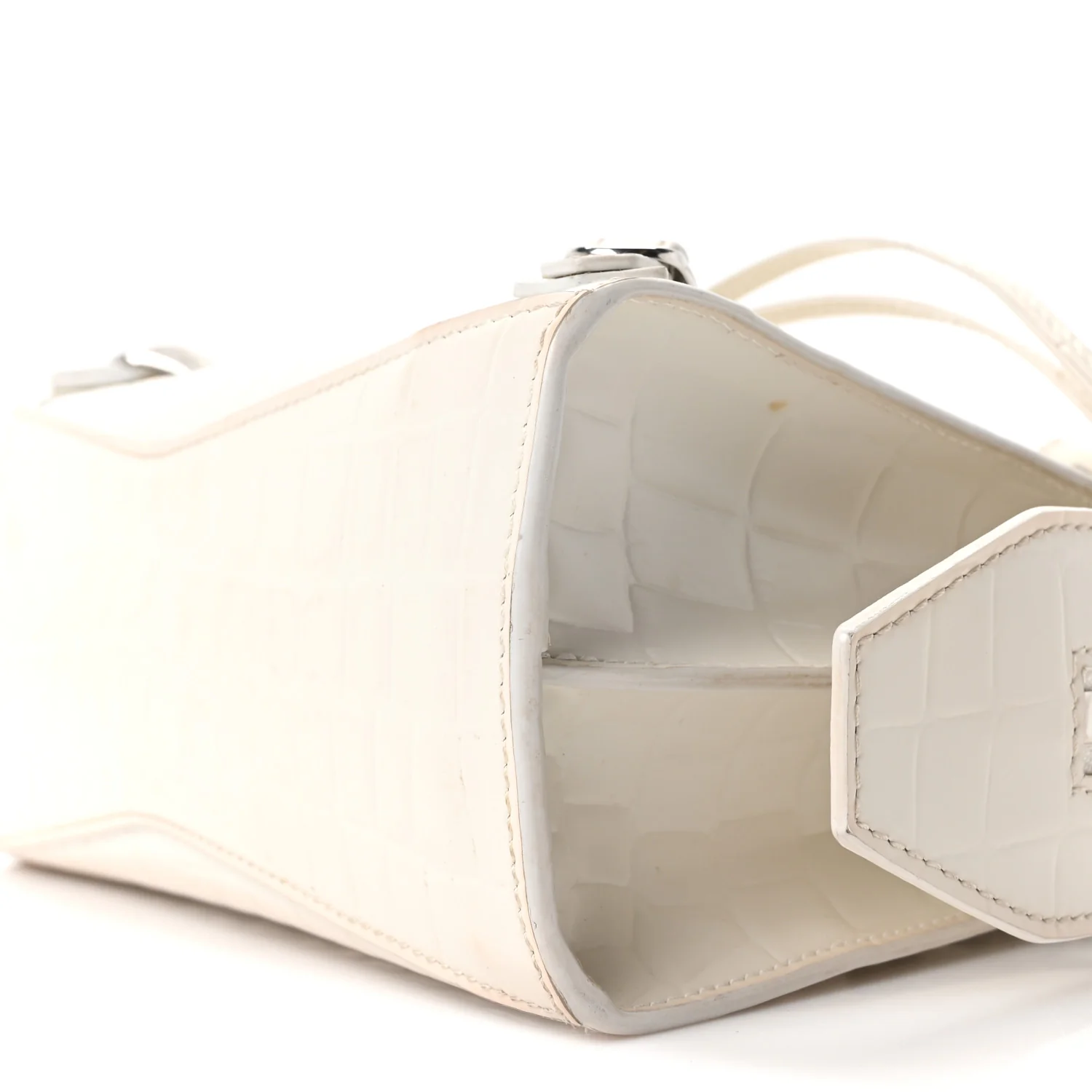 Semi Shiny Calfskin Crocodile Embossed Neo Classic Silver Hardware Nano City Crossbody White - Image 17