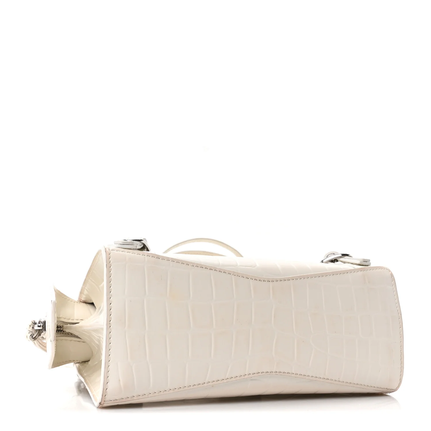 Semi Shiny Calfskin Crocodile Embossed Neo Classic Silver Hardware Nano City Crossbody White - Image 6