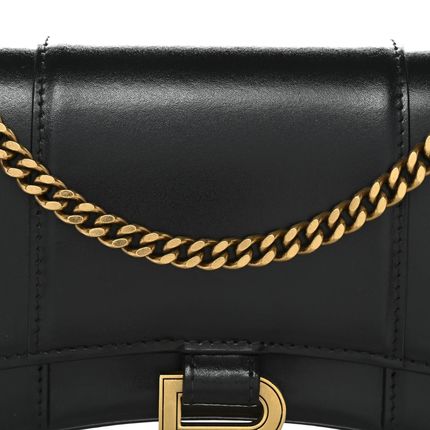 Shiny Box Calfskin Hourglass Chain Bag Black - Image 8