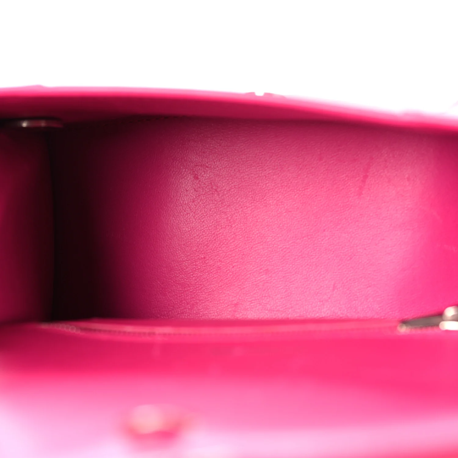 Shiny Box Calfskin Small Hourglass Top Handle Bag Acid Fuchsia - Image 5