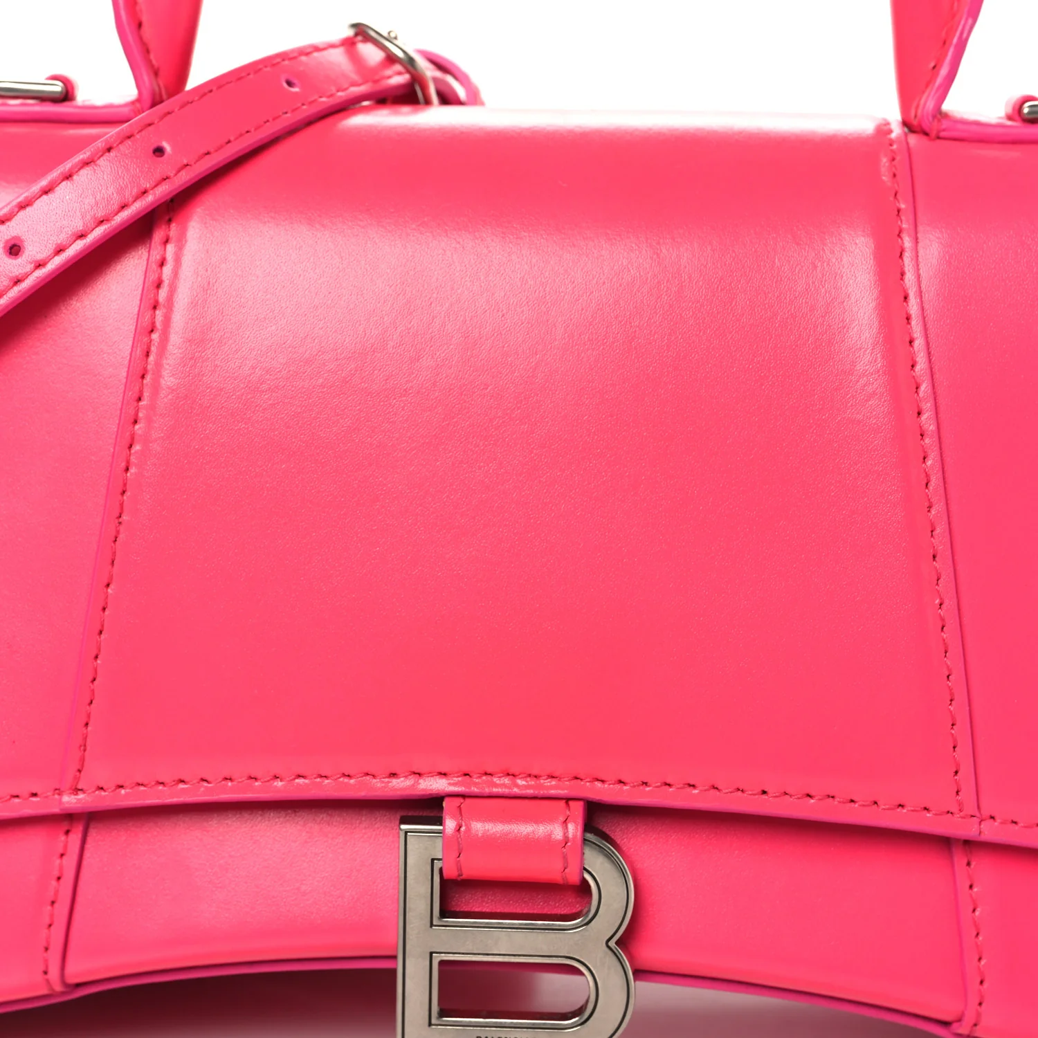 Shiny Box Calfskin Small Hourglass Top Handle Bag Acid Fuchsia - Image 7
