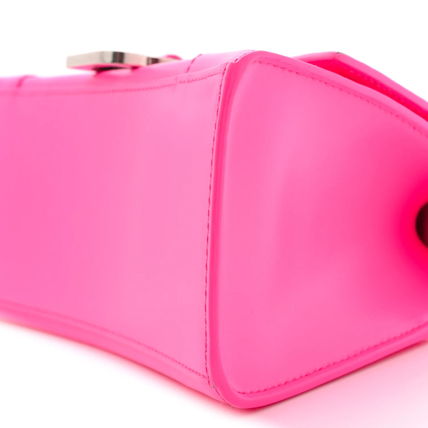 Shiny Box Calfskin Small Hourglass Top Handle Bag Acid Fuchsia - Image 10